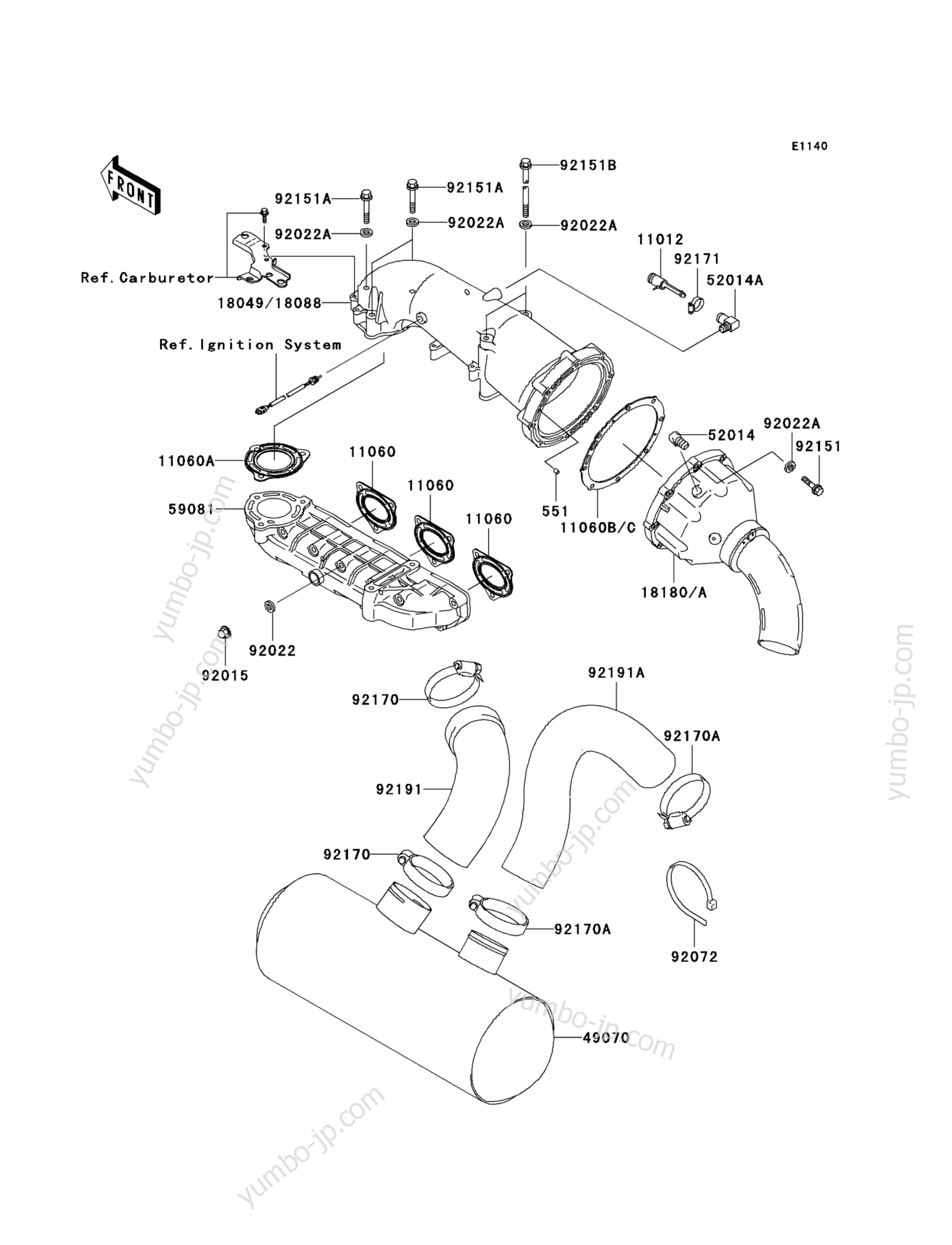 Muffler(s) для гидроциклов KAWASAKI JET SKI ULTRA 150 (JH1200-A4) 2002 г.