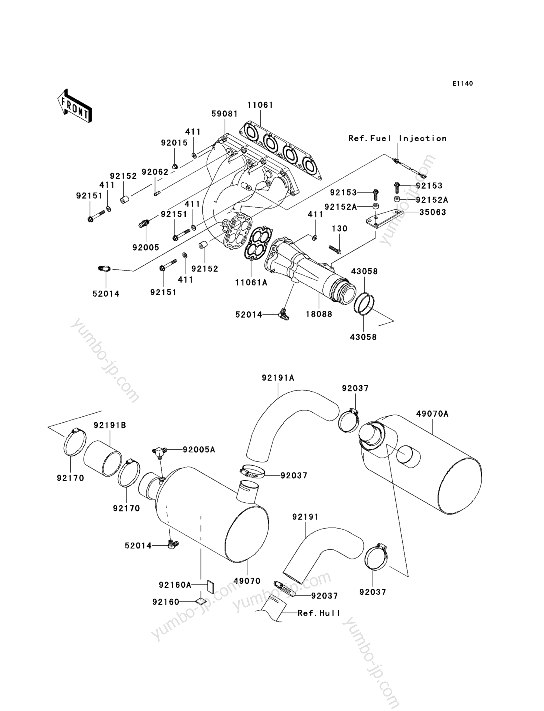 Muffler(s) для гидроциклов KAWASAKI JET SKI STX-15F (JT1500-A2) 2005 г.
