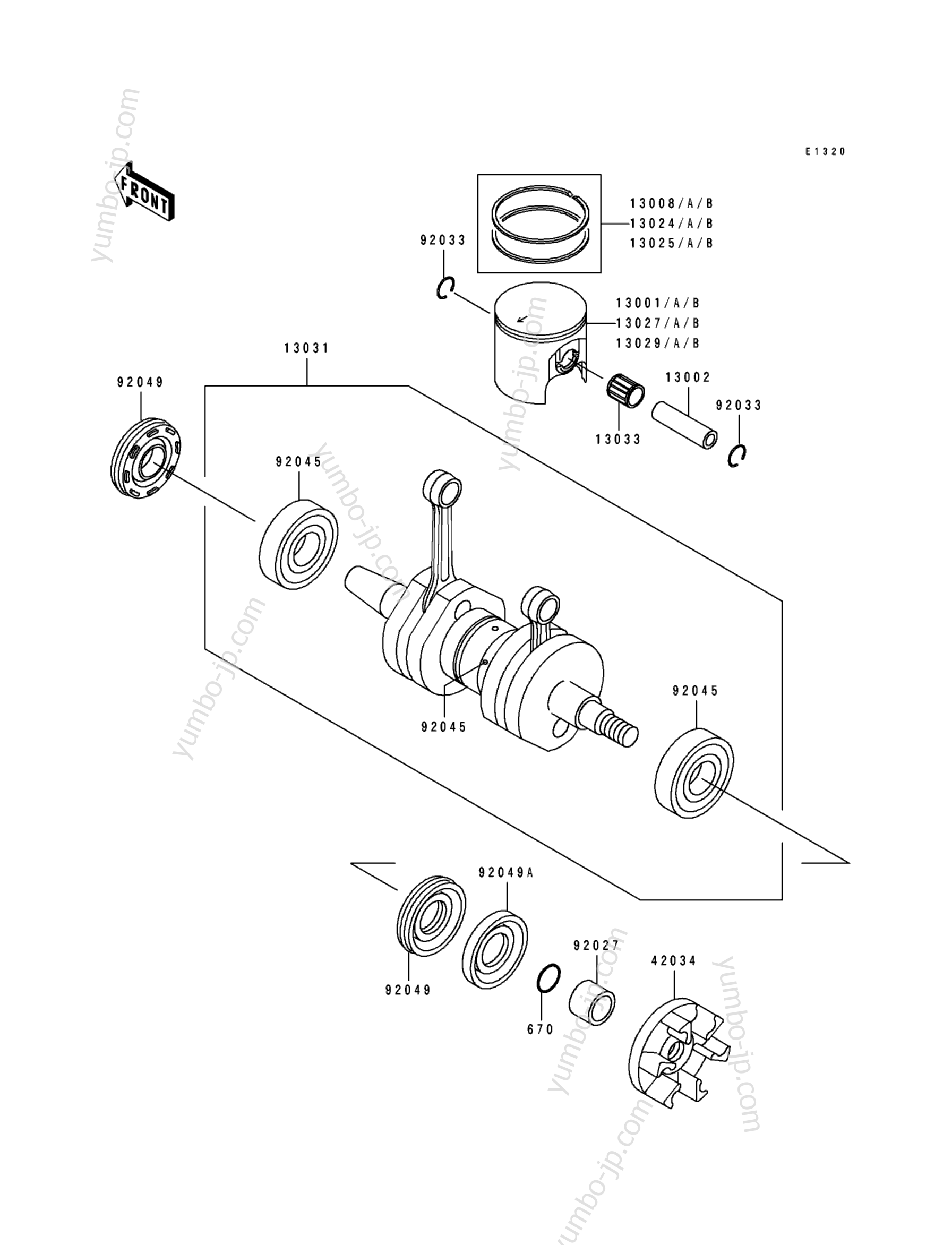 Crankshaft/Piston(s)(JS750-A1/A2) для гидроциклов KAWASAKI JS750-A2 1993 г.