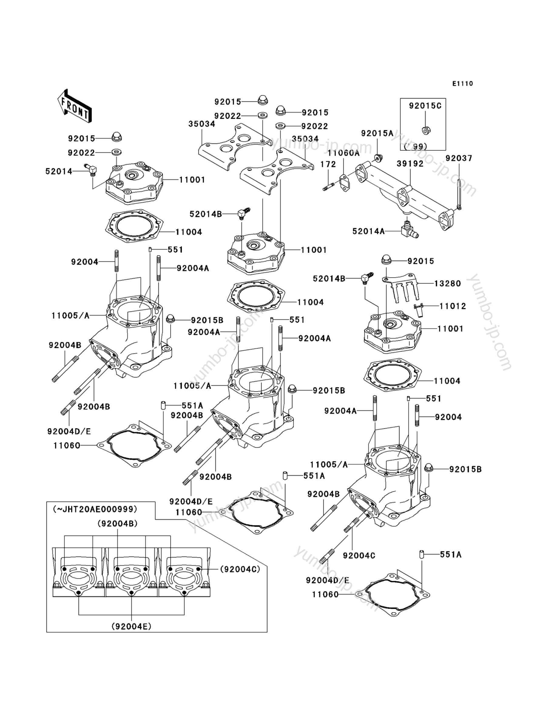 CYLINDER HEAD/CYLINDER для гидроциклов KAWASAKI JET SKI ULTRA 150 (JH1200-A1) 1999 г.
