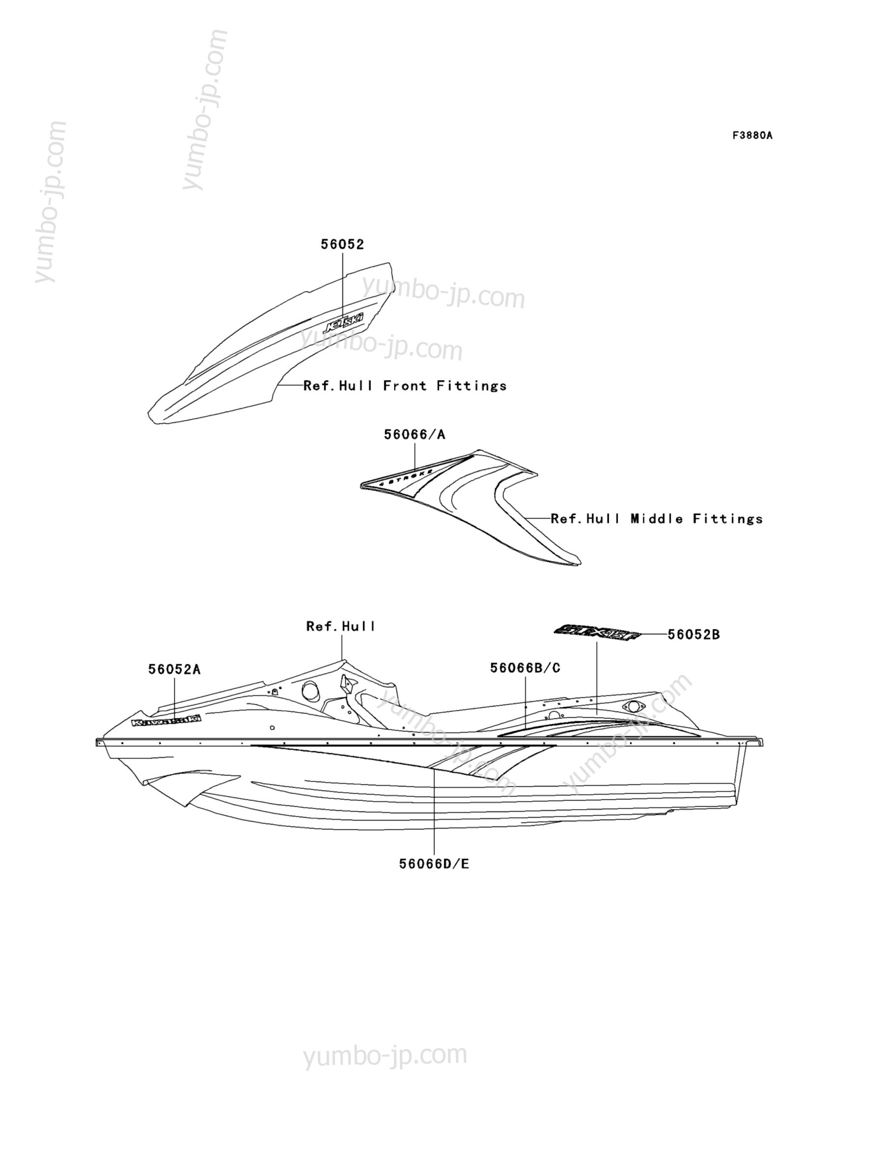 Decals(A2) for watercrafts KAWASAKI JET SKI STX-15F (JT1500-A2) 2005 year