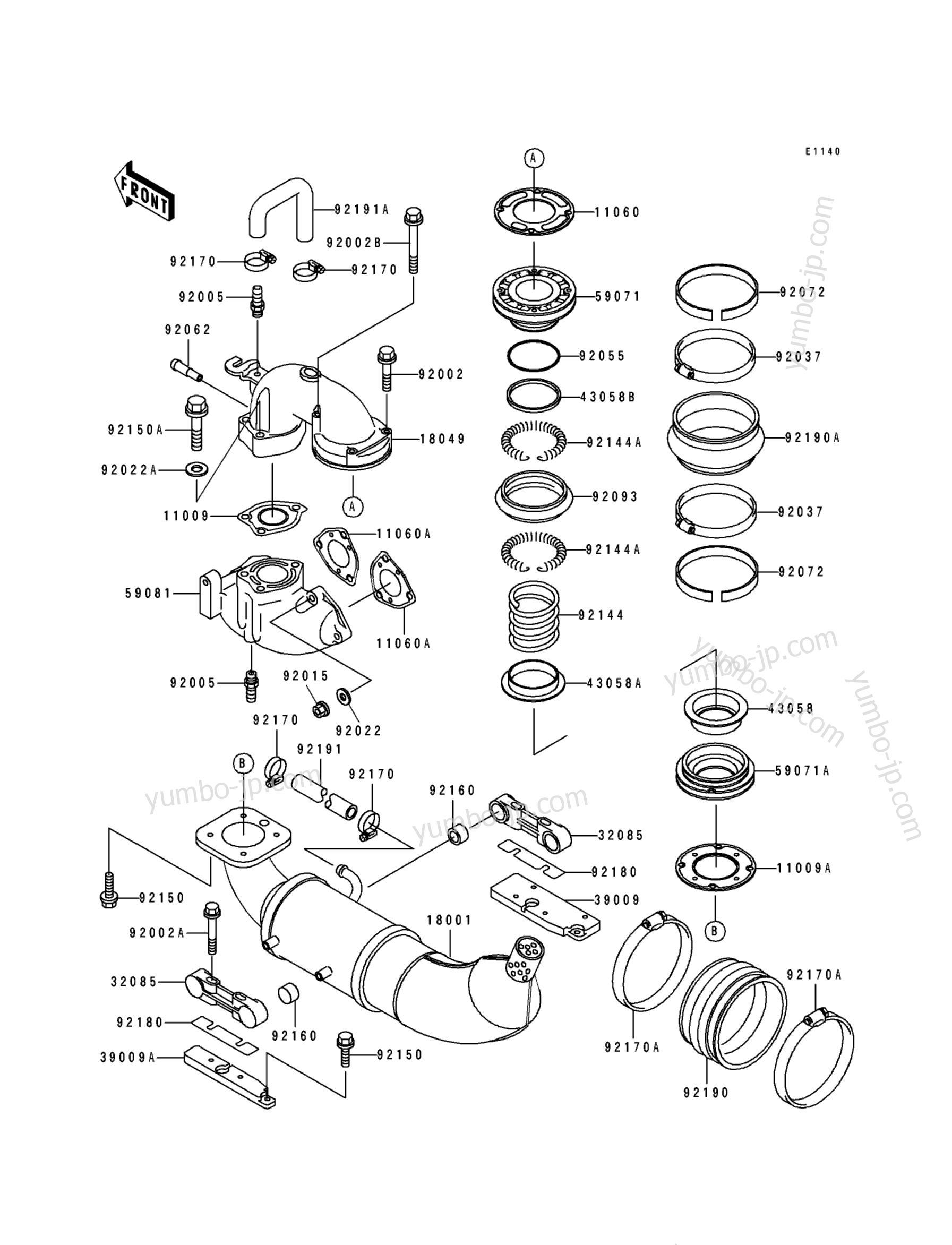 Muffler(s) для гидроциклов KAWASAKI JET SKI TS (JF650-B8) 1996 г.