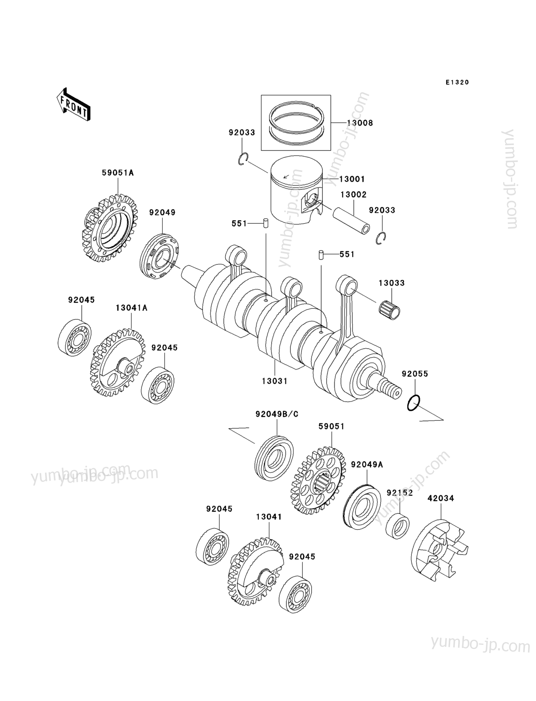 Crankshaft/Piston(s) для гидроциклов KAWASAKI JET SKI ULTRA 150 (JH1200-A4) 2002 г.