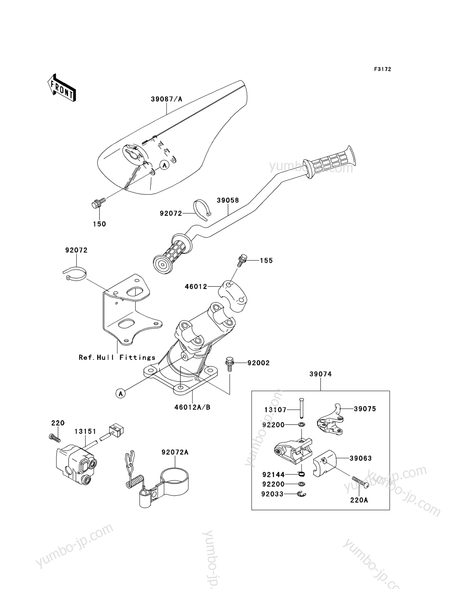 Румпель (рукоятка управления) для гидроциклов KAWASAKI JET SKI SUPER SPORTS XI (JH750-F1) 1996 г.
