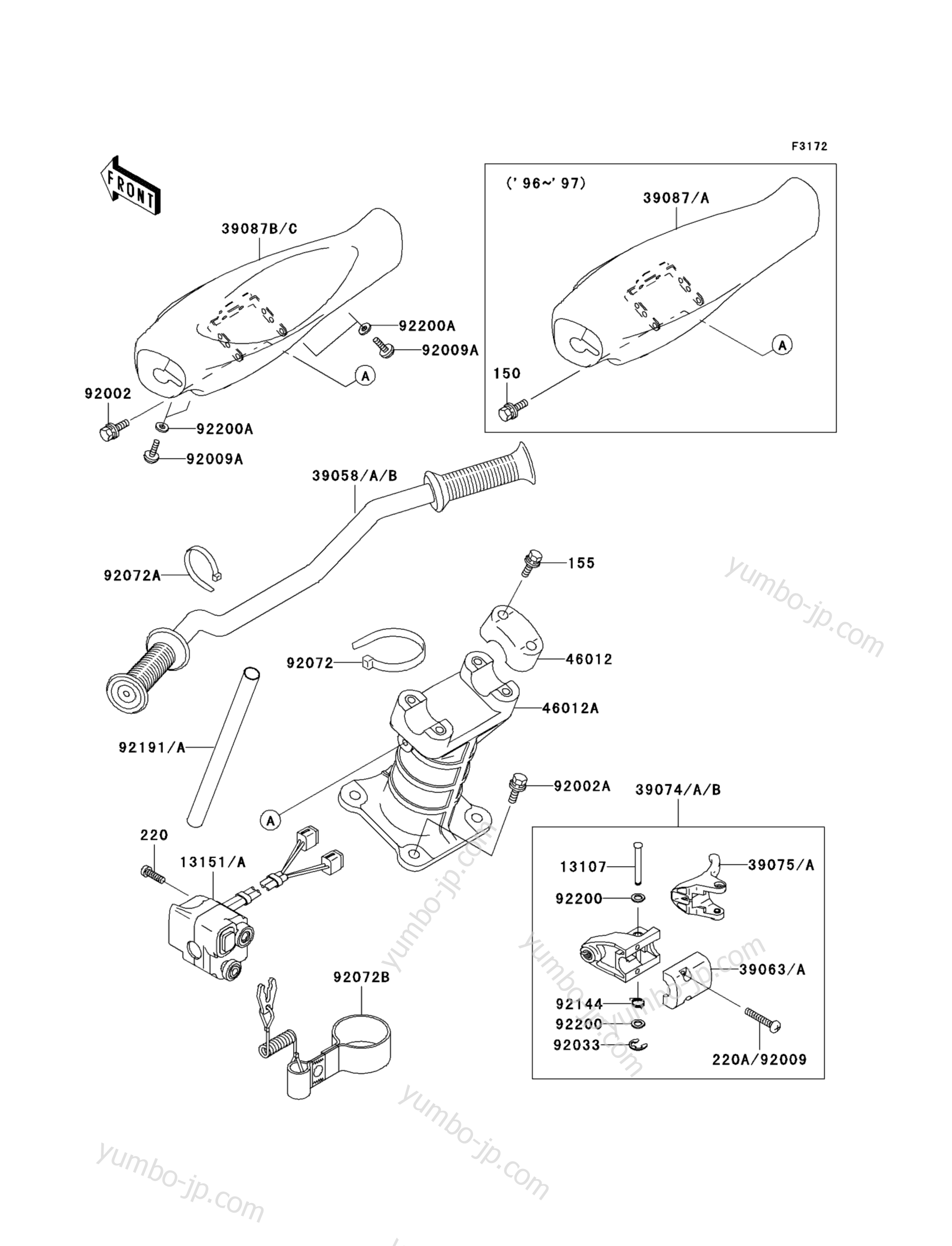 Румпель (рукоятка управления) для гидроциклов KAWASAKI JET SKI 1100 ZXI (JH1100-A3) 1998 г.