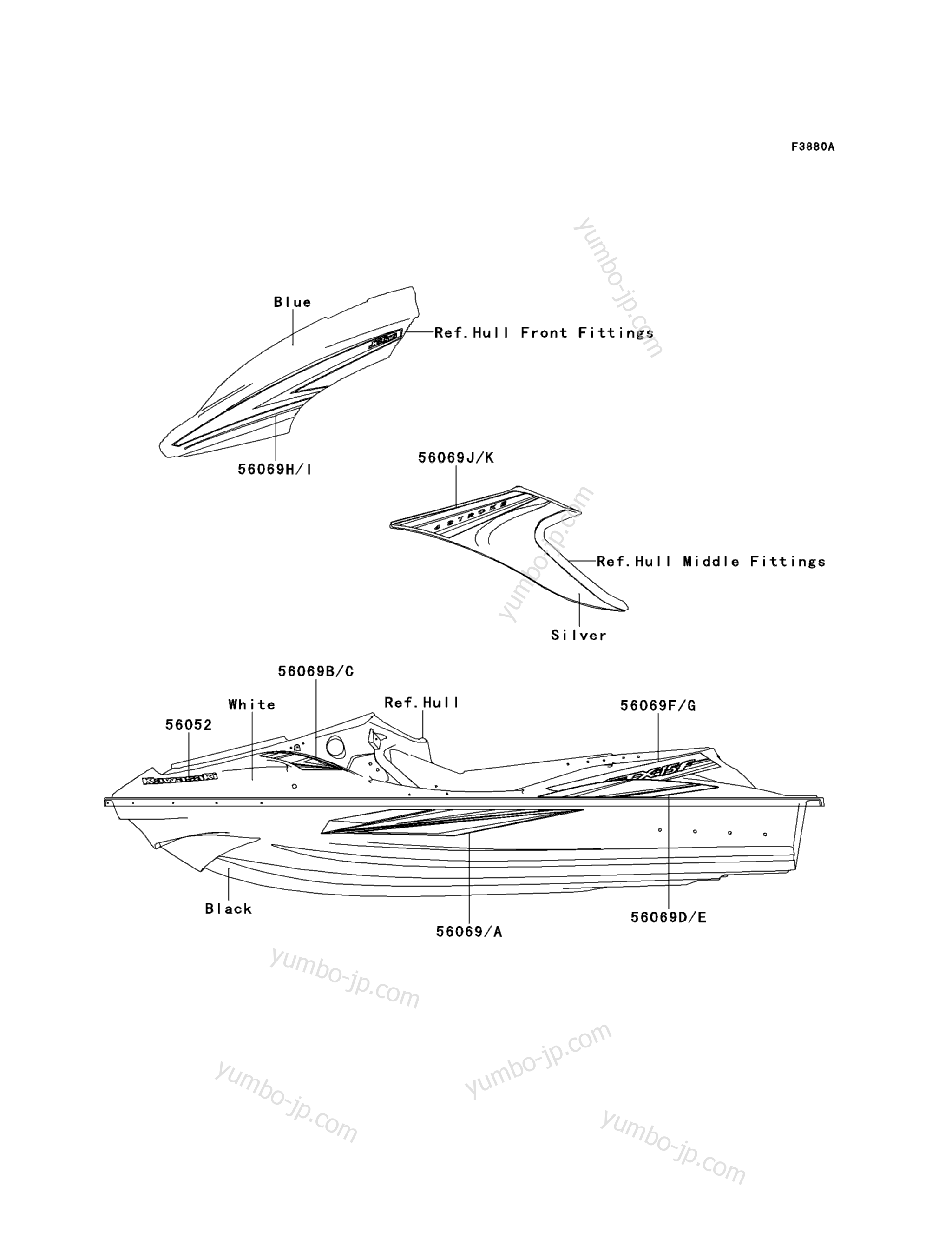 Decals(White)(ACF) for watercrafts KAWASAKI JET SKI STX-15F (JT1500ACF) 2012 year