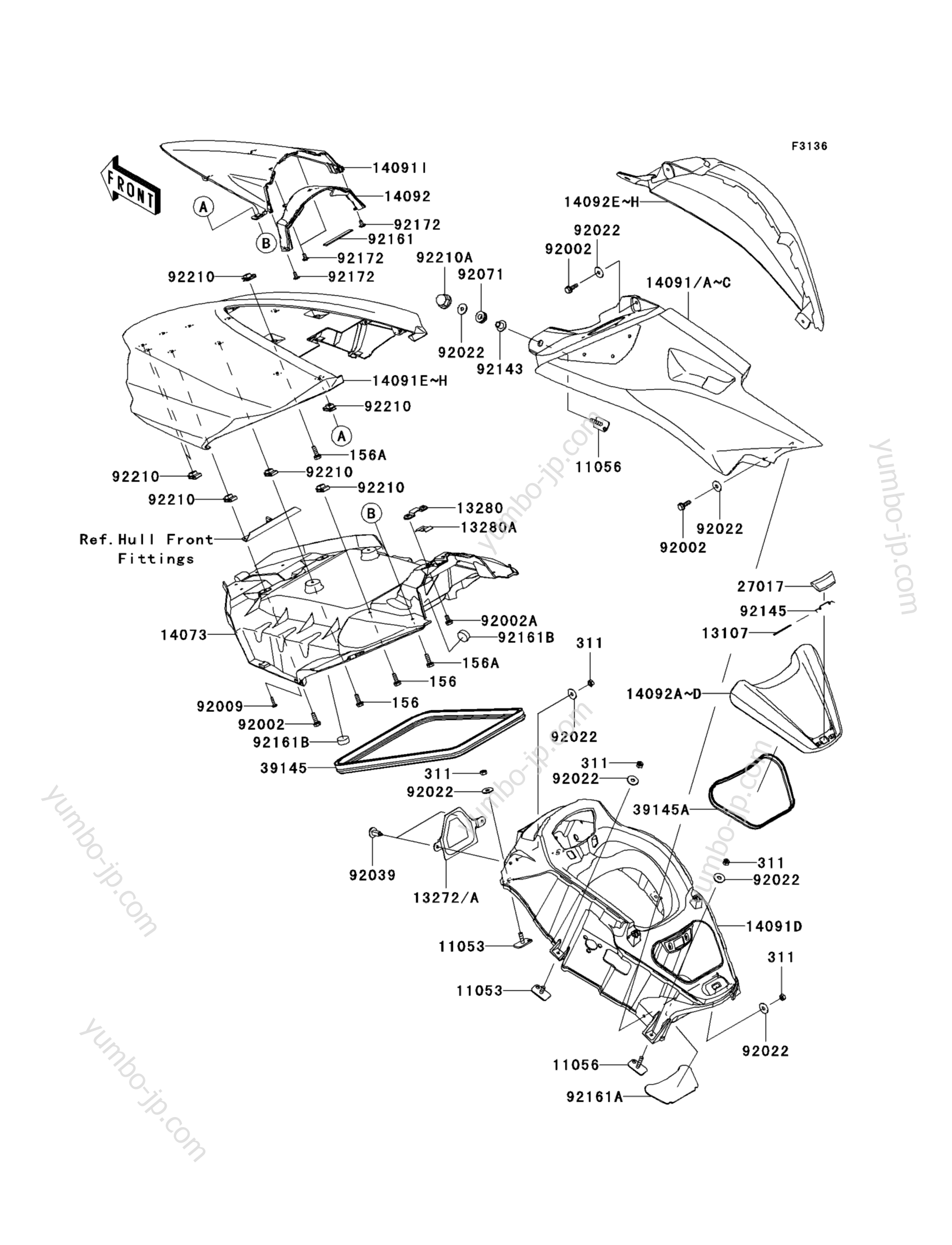 Hull Middle Fittings для гидроциклов KAWASAKI JET SKI ULTRA 300X (JT1500HBFA) 2011 г.