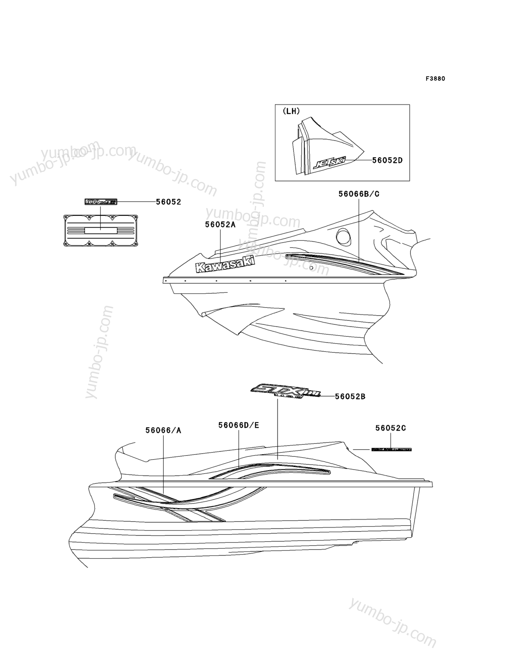 Decals(Beige) for watercrafts KAWASAKI JET SKI 1100 STX D.I. (JT1100-G1) 2003 year