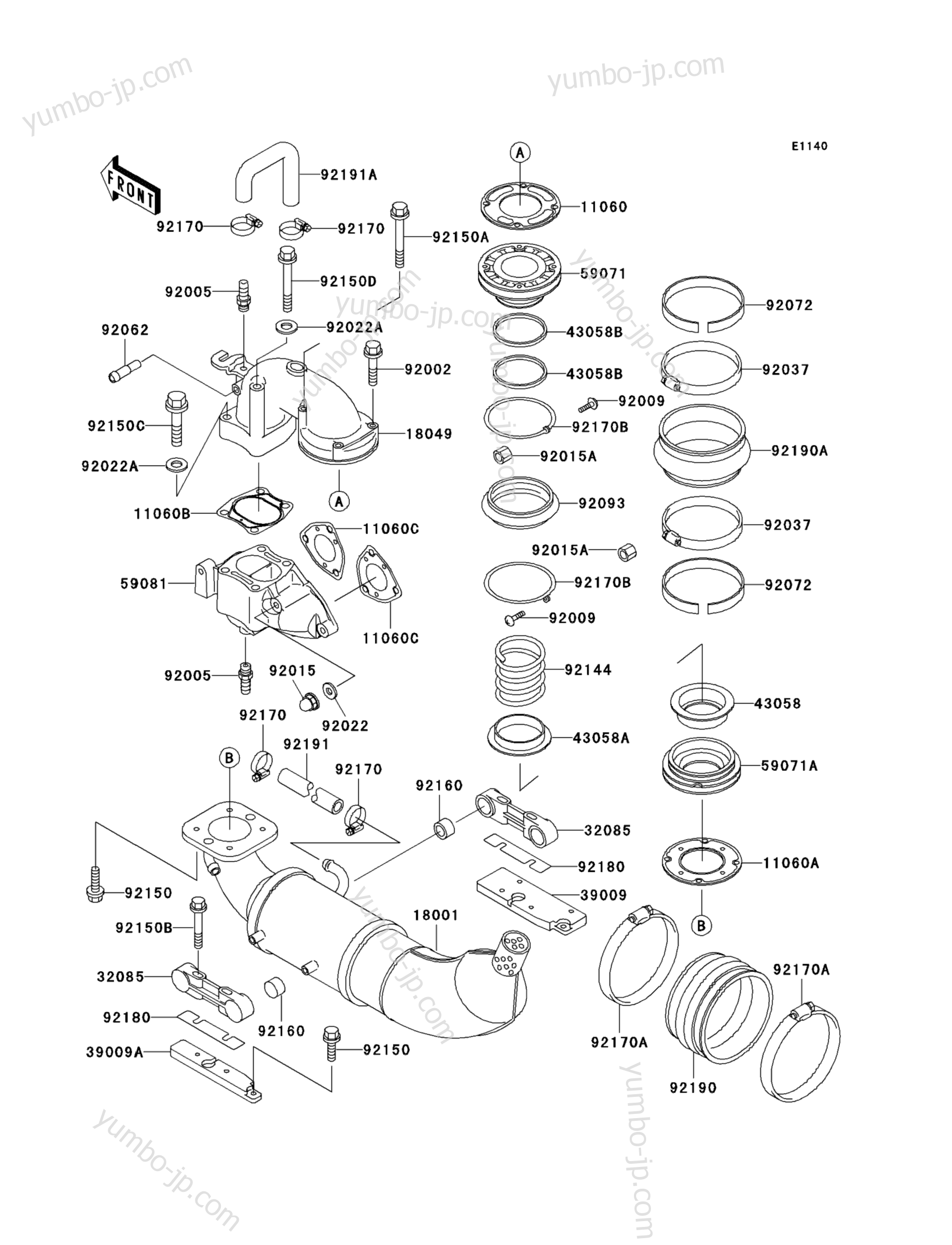 Muffler(s) (JT750-B1) для гидроциклов KAWASAKI JET SKI STS (JT750-B1) 1995 г.