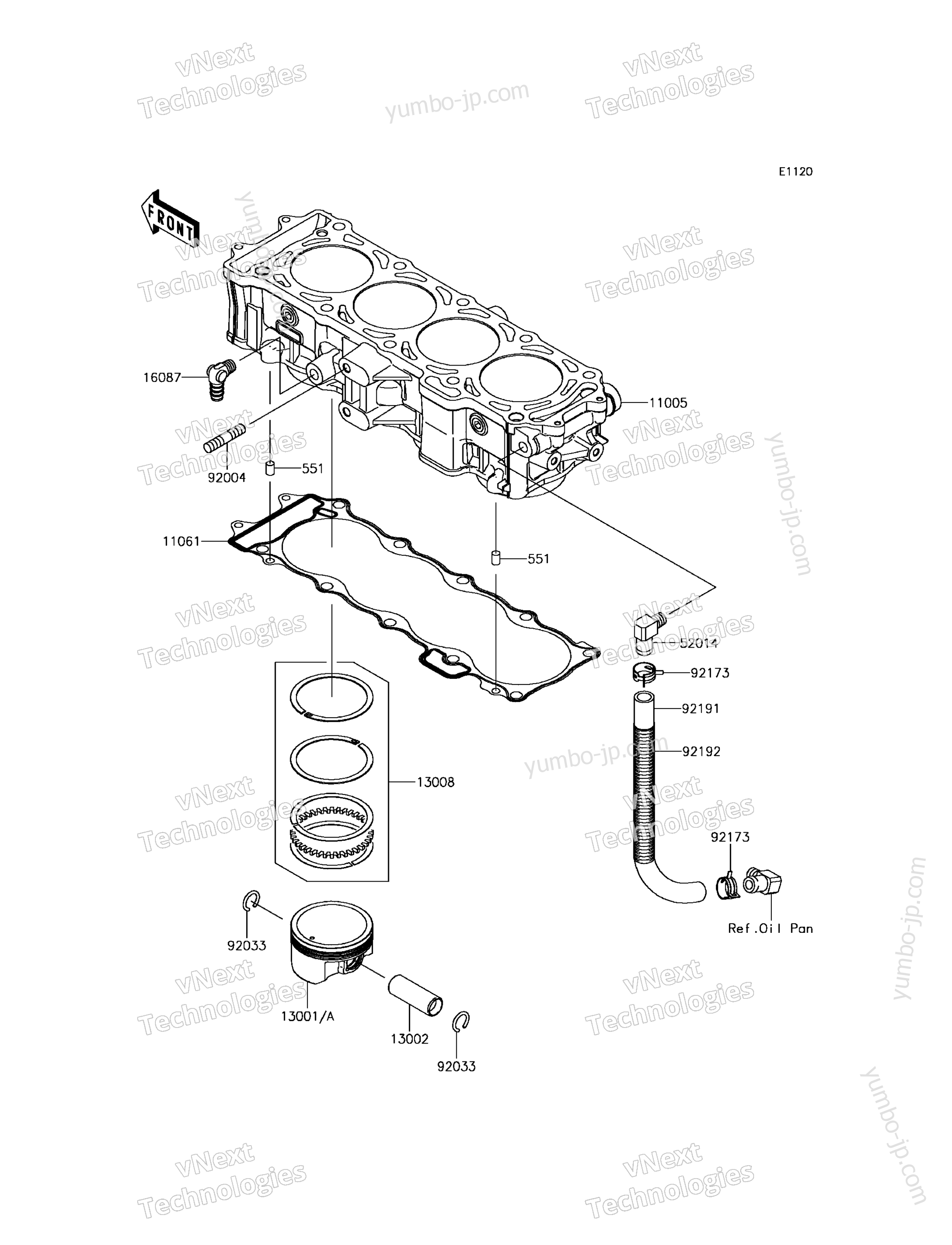 Cylinder/Piston(s) для гидроциклов KAWASAKI JET SKI ULTRA 310X (JT1500LEF) 2014 г.