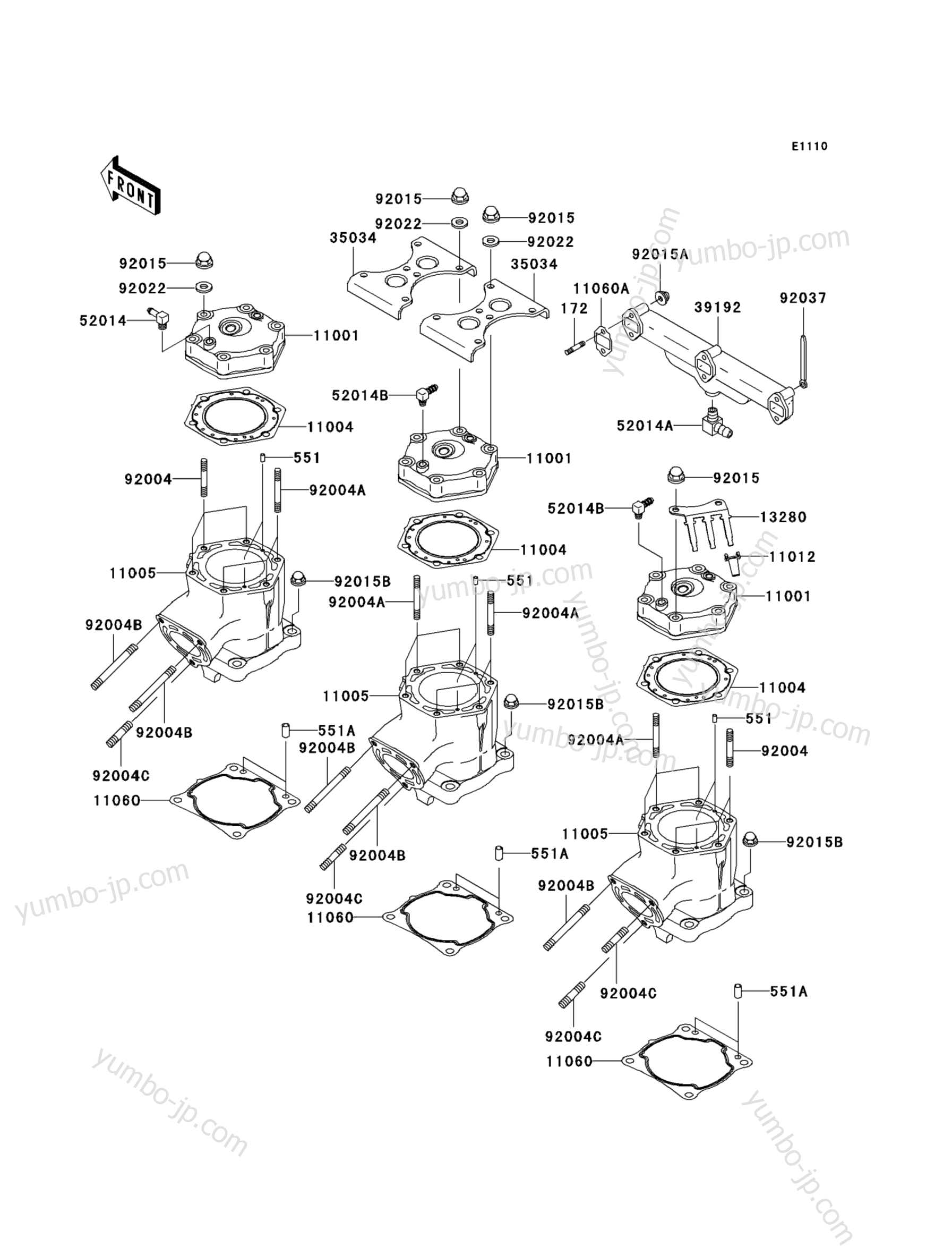 CYLINDER HEAD/CYLINDER для гидроциклов KAWASAKI JET SKI ULTRA 150 (JH1200-B1) 2003 г.