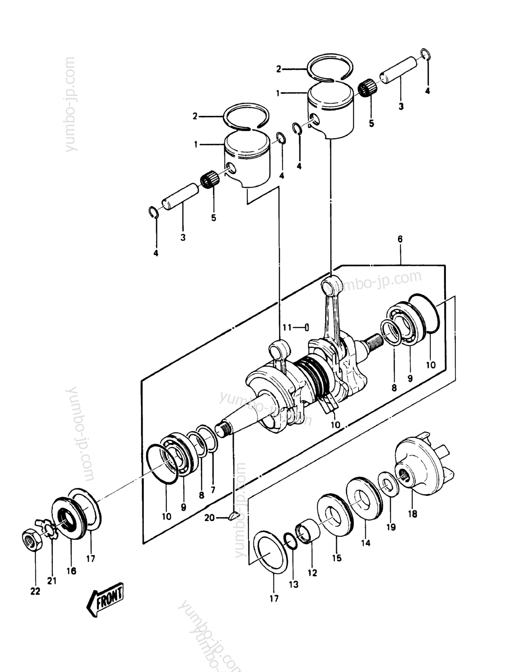 Crankshaft/Pistons для гидроциклов KAWASAKI JST SKI 440 (JS440-A14) 1990 г.