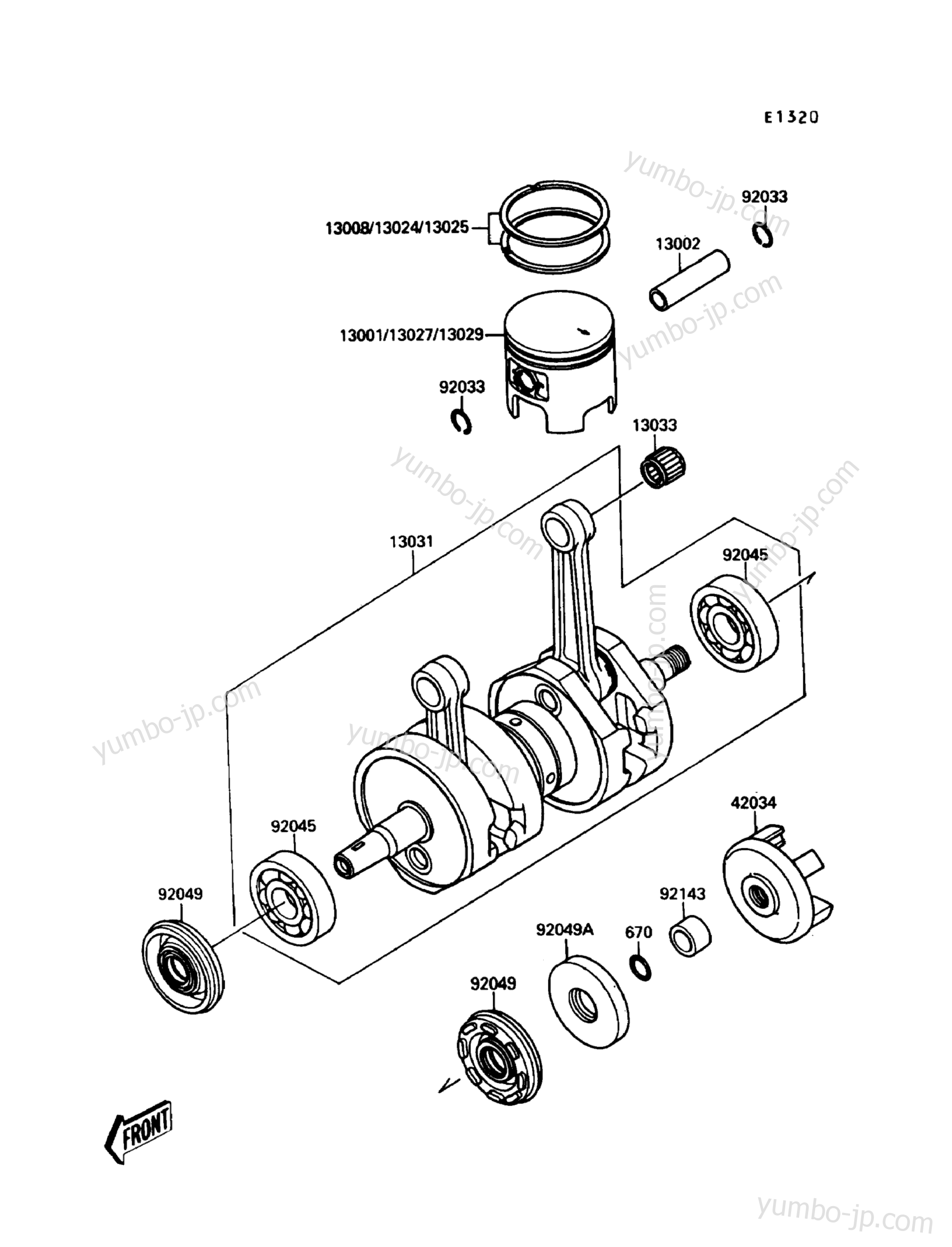 Crankshaft/Piston(s) для гидроциклов KAWASAKI JET SKI TS (JF650-B2) 1990 г.