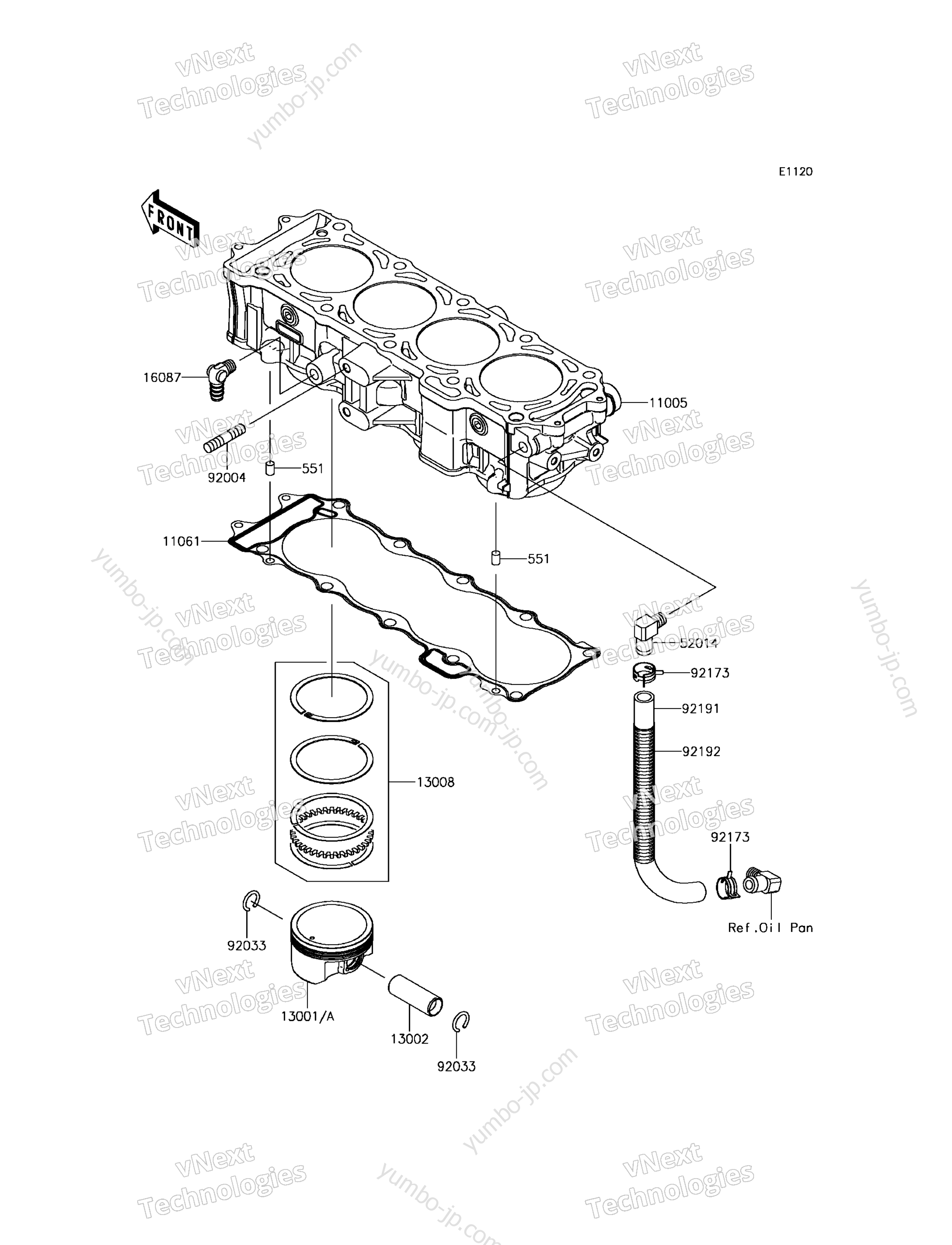 Cylinder/Piston(s) для гидроциклов KAWASAKI JET SKI ULTRA 310LX (JT1500MFF) 2015 г.