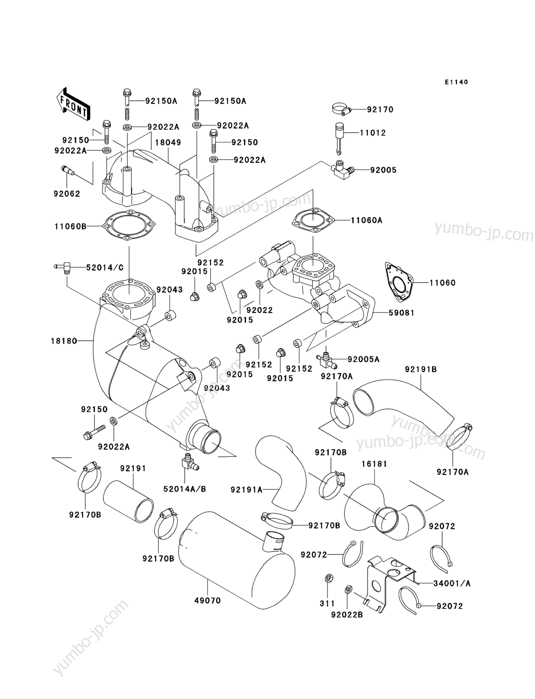 Muffler(s) для гидроциклов KAWASAKI JET SKI ULTRA 130 D.I. (JH1100-B4) 2004 г.
