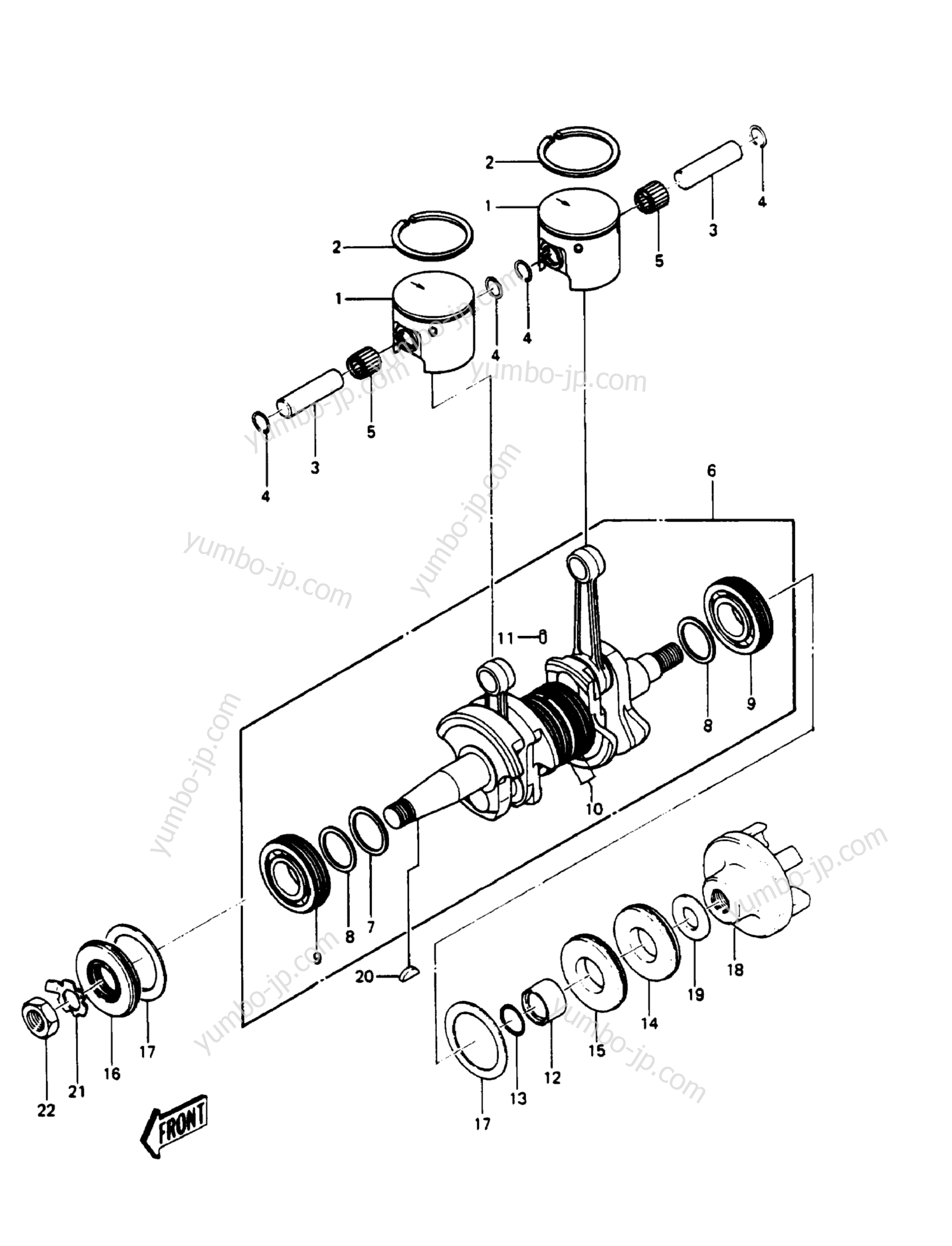 Crankshaft/Pistons для гидроциклов KAWASAKI JST SKI 550 (JS550-A7) 1988 г.