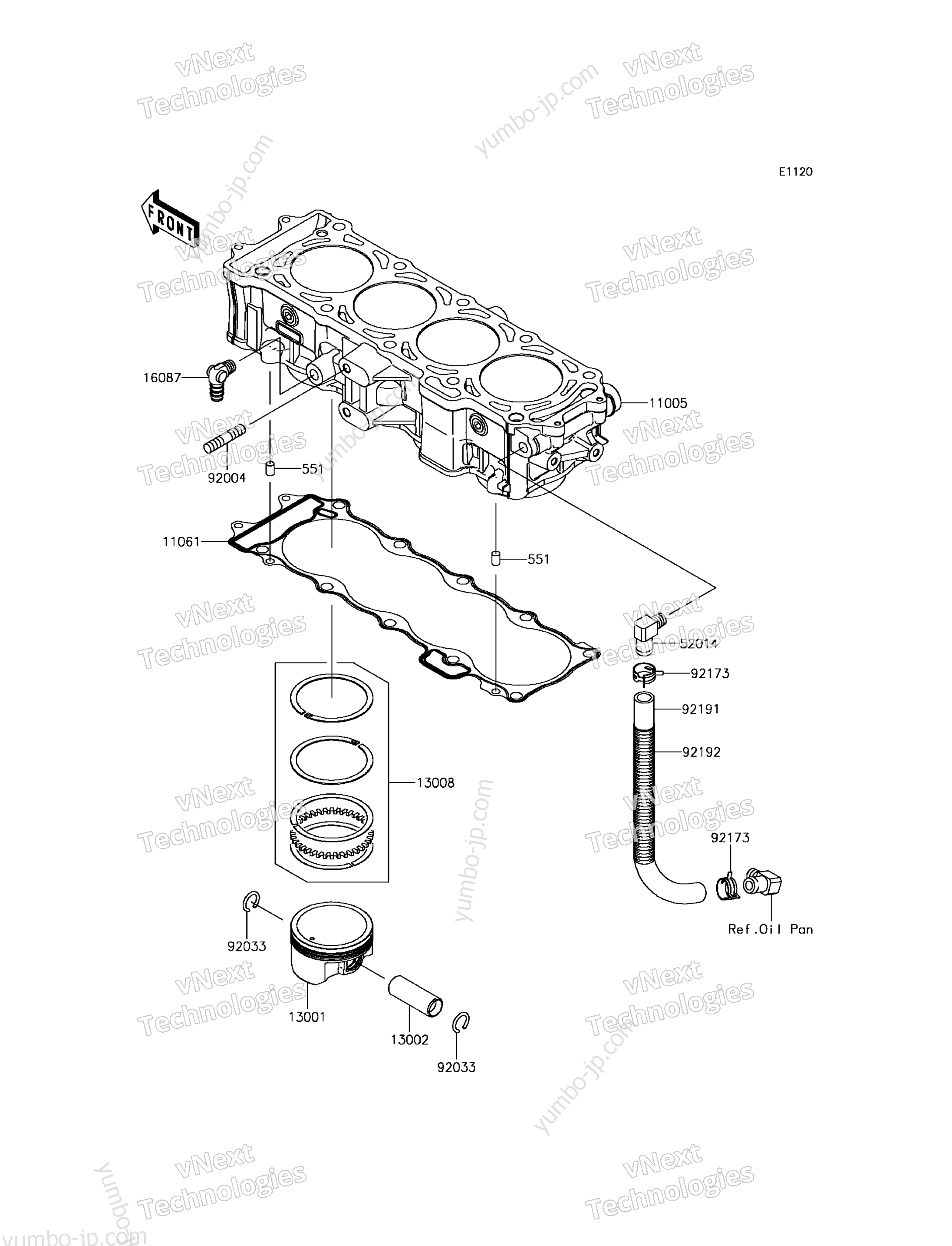 Cylinder/Piston(s) для гидроциклов KAWASAKI JET SKI ULTRA 310X (JT1500PEF) 2014 г.