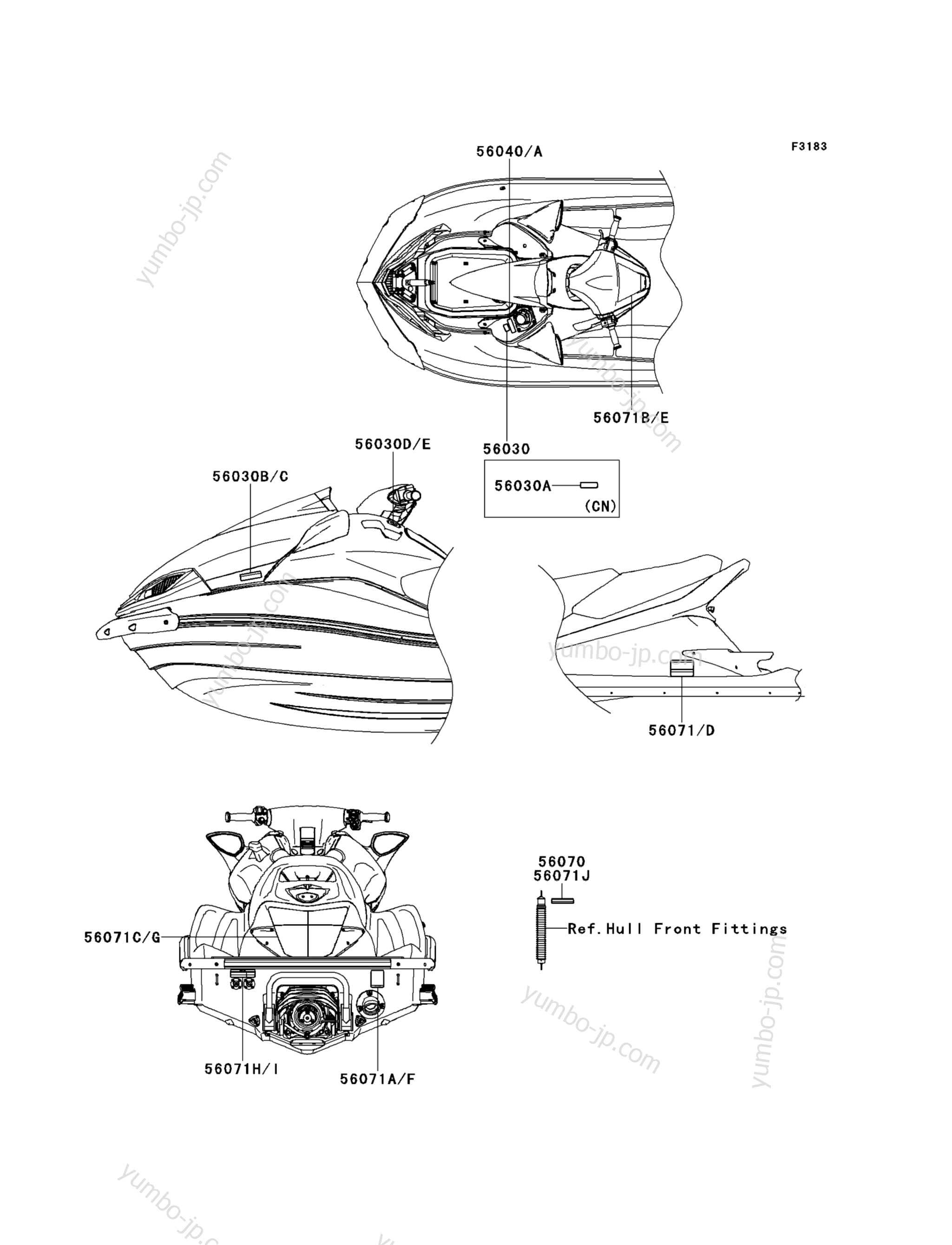 Эмблемы, наклейки для гидроциклов KAWASAKI JET SKI ULTRA 300X (JT1500HDF) 2013 г.