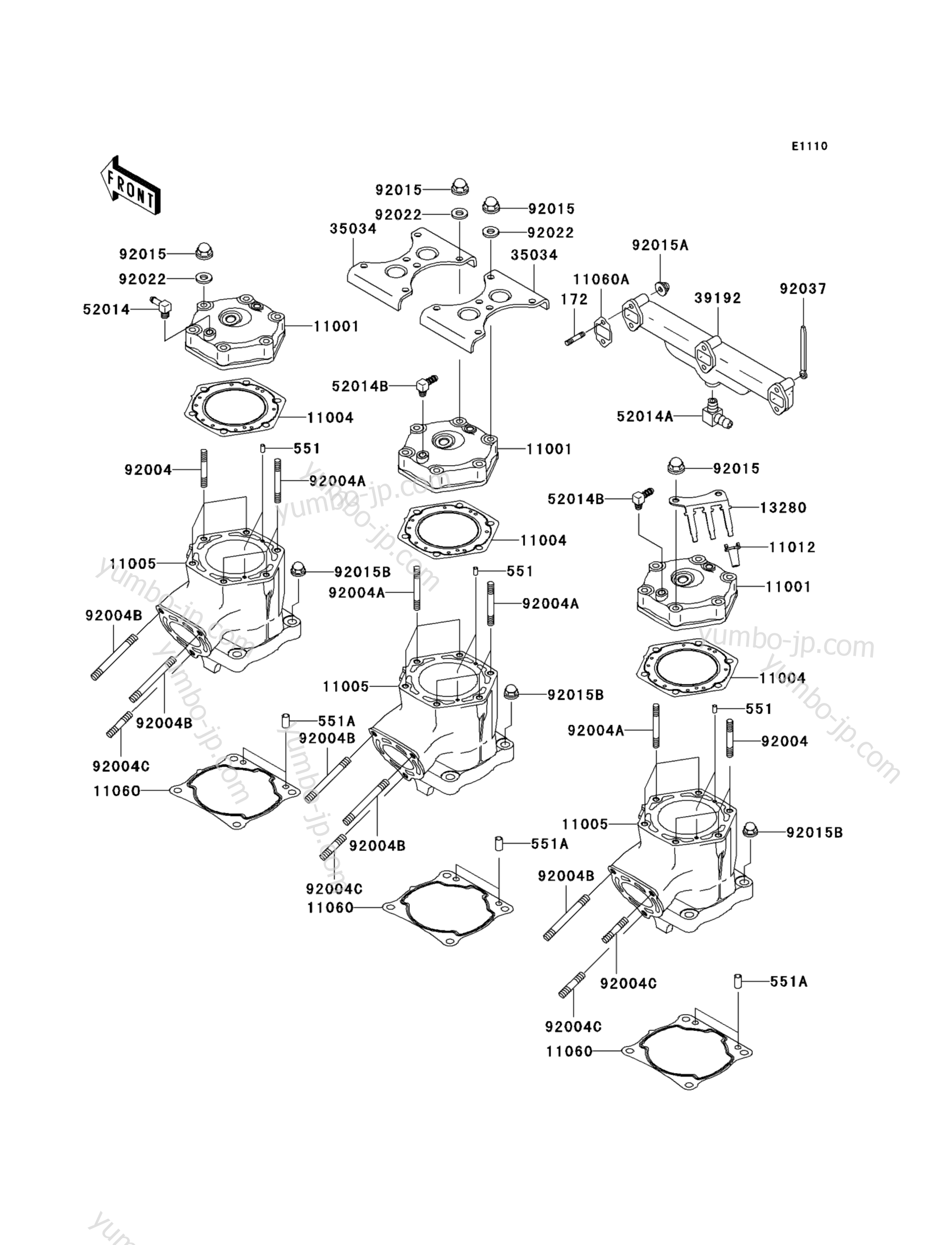 CYLINDER HEAD/CYLINDER для гидроциклов KAWASAKI JET SKI 1200 STX-R (JT1200-A1) 2002 г.