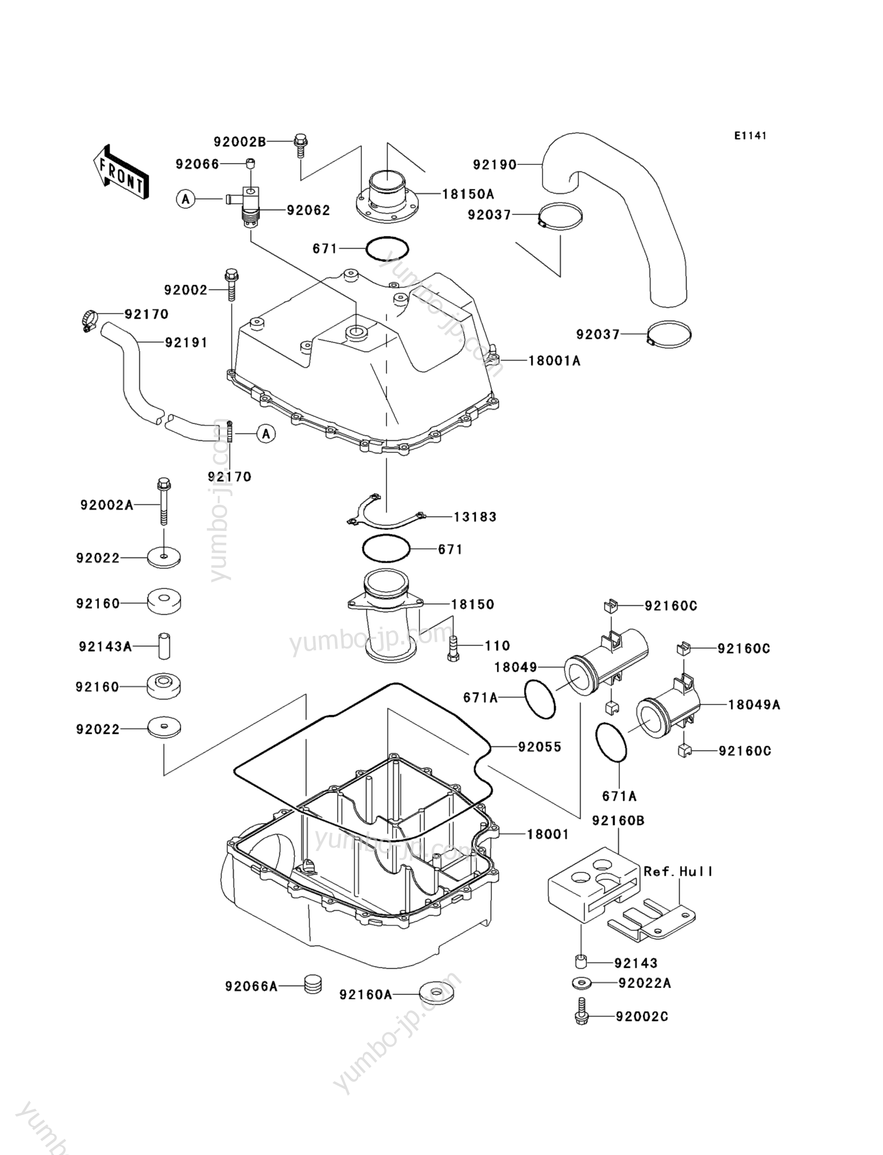 Water Muffler для гидроциклов KAWASAKI JET SKI SUPER SPORTS XI (JH750-F1) 1996 г.