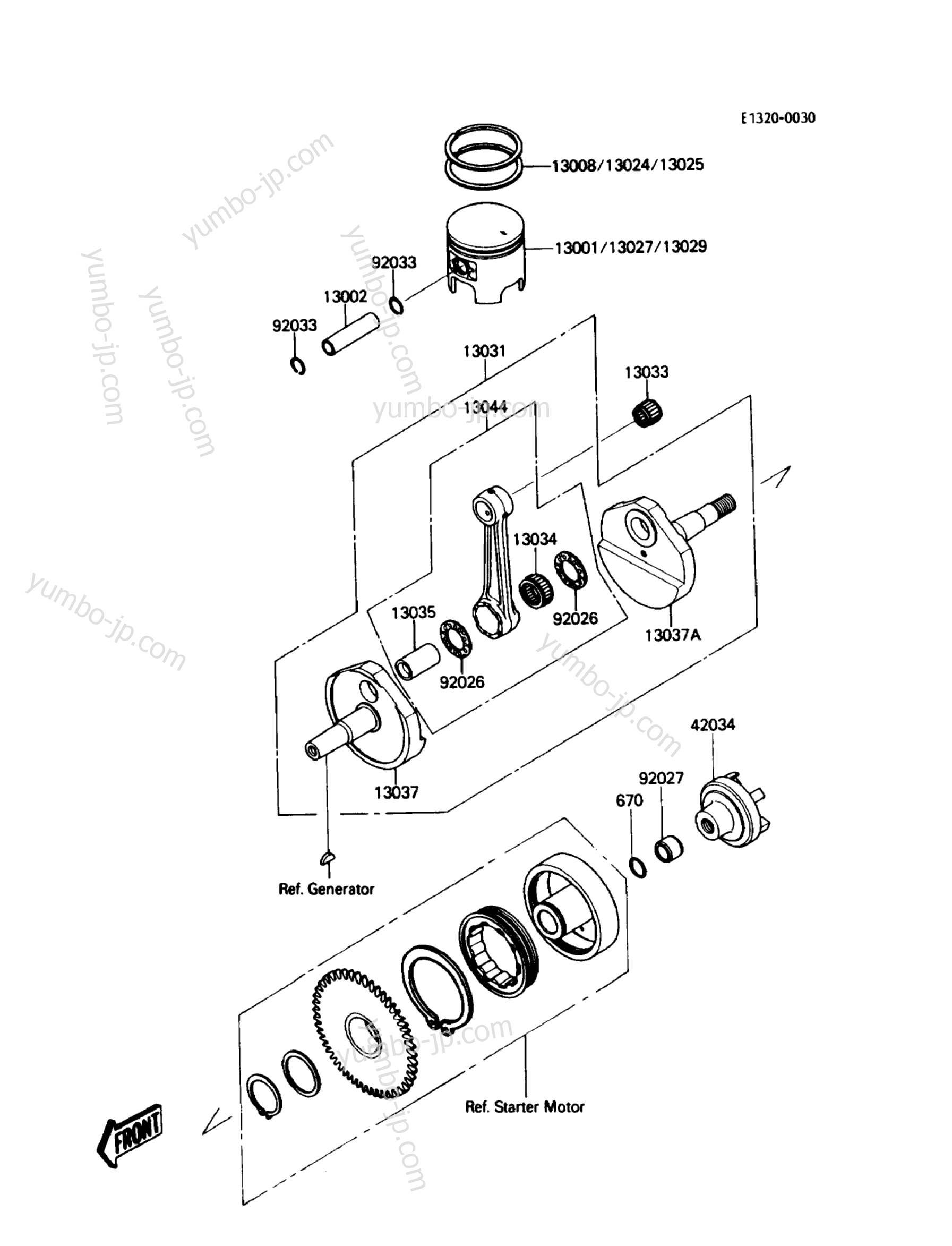 Crankshaft/Piston(s) для гидроциклов KAWASAKI JET SKI 300 (JS300-B3) 1988 г.