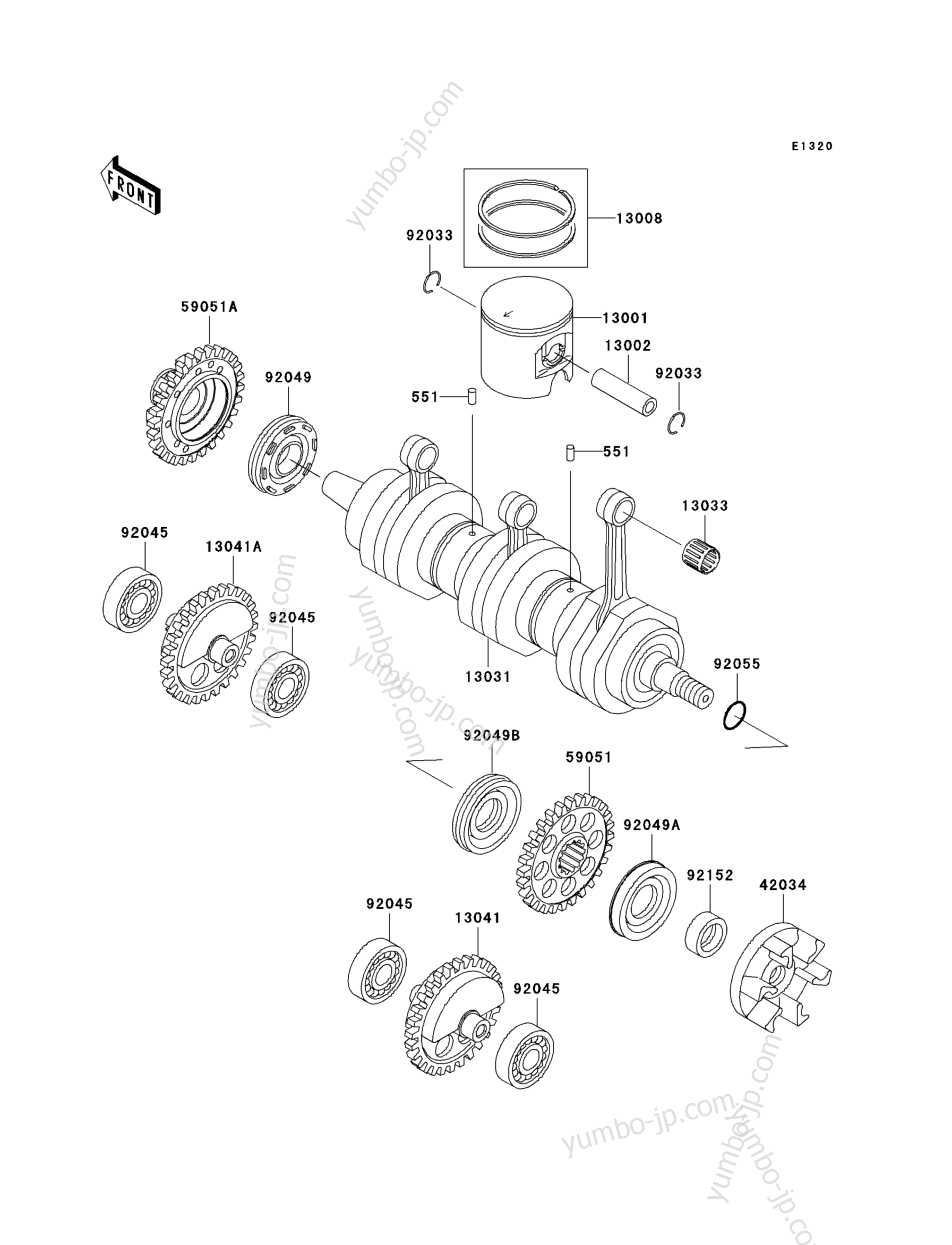 Crankshaft/Piston(s) для гидроциклов KAWASAKI JET SKI ULTRA 150 (JH1200-B3) 2005 г.