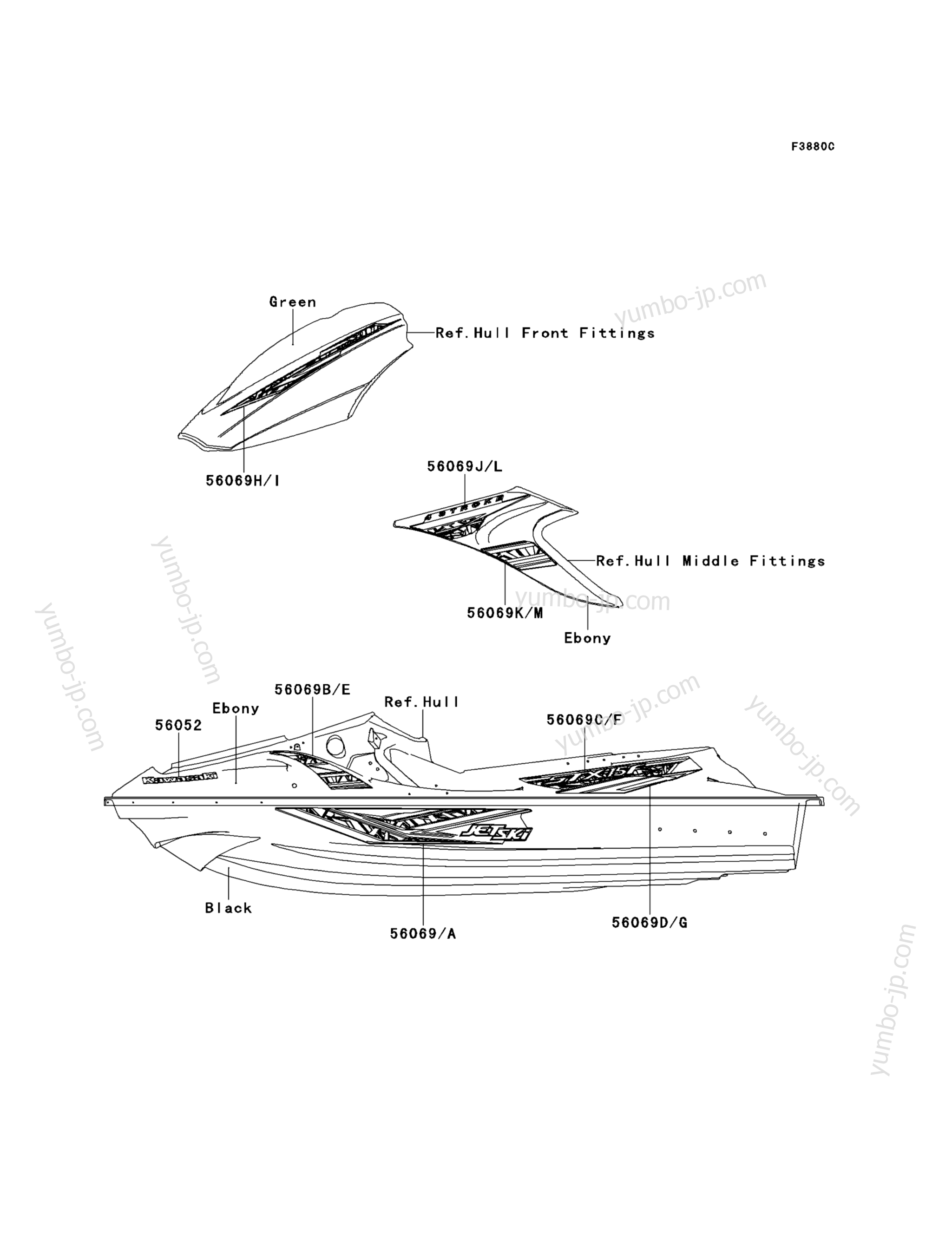 Decals(Ebony)(AEF) for watercrafts KAWASAKI JET SKI STX-15F (JT1500AEF) 2014 year