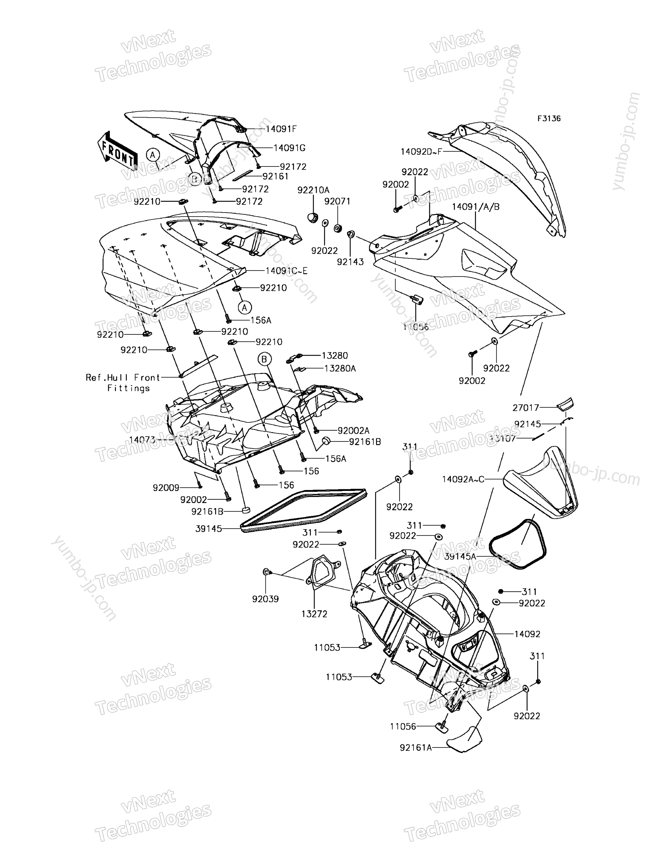 Hull Middle Fittings для гидроциклов KAWASAKI JET SKI ULTRA 310LX (JT1500MEF) 2014 г.