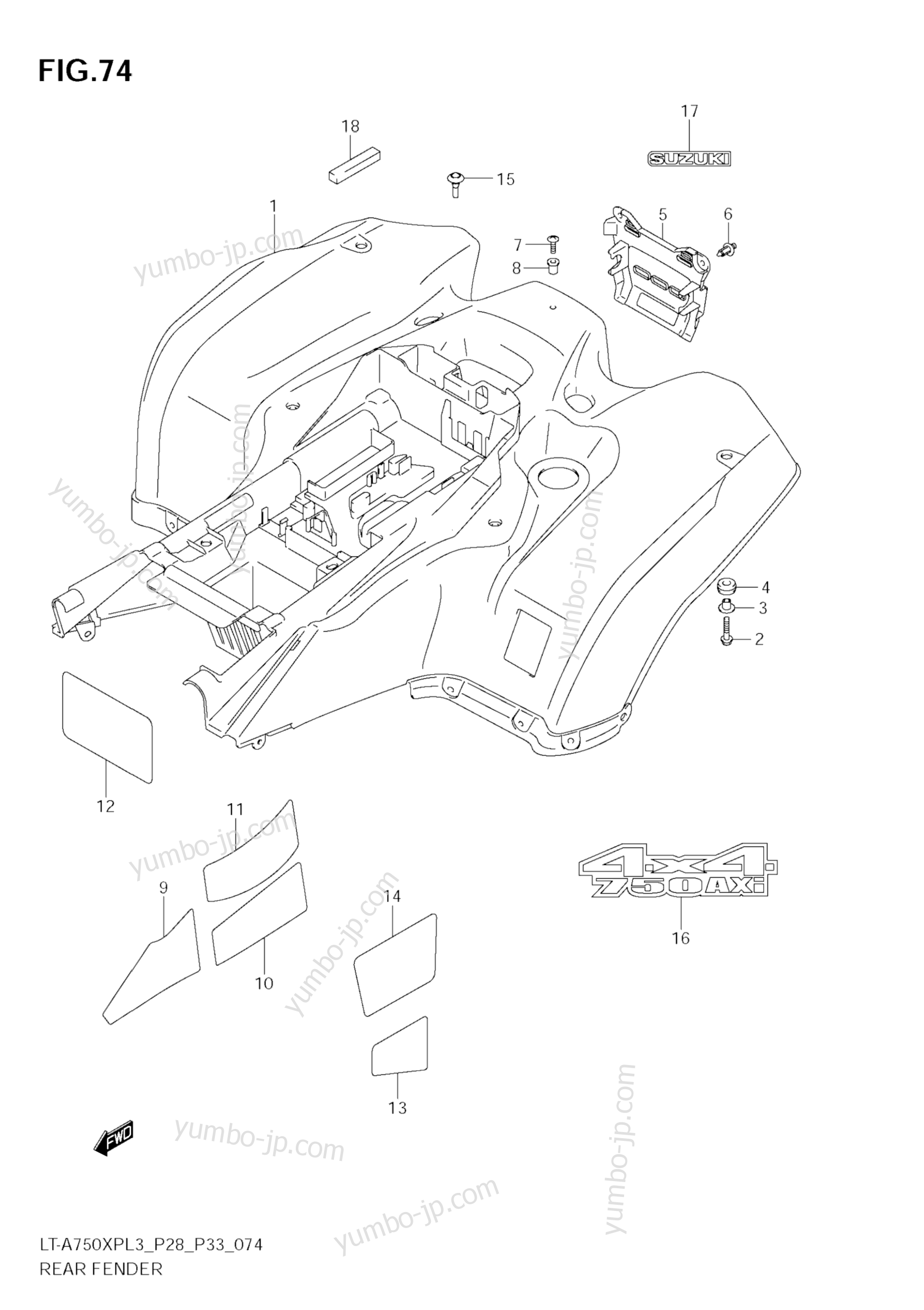REAR FENDER (LT-A750XPL3 E28) for ATVs SUZUKI KingQuad (LT-A750XP) 2013 year