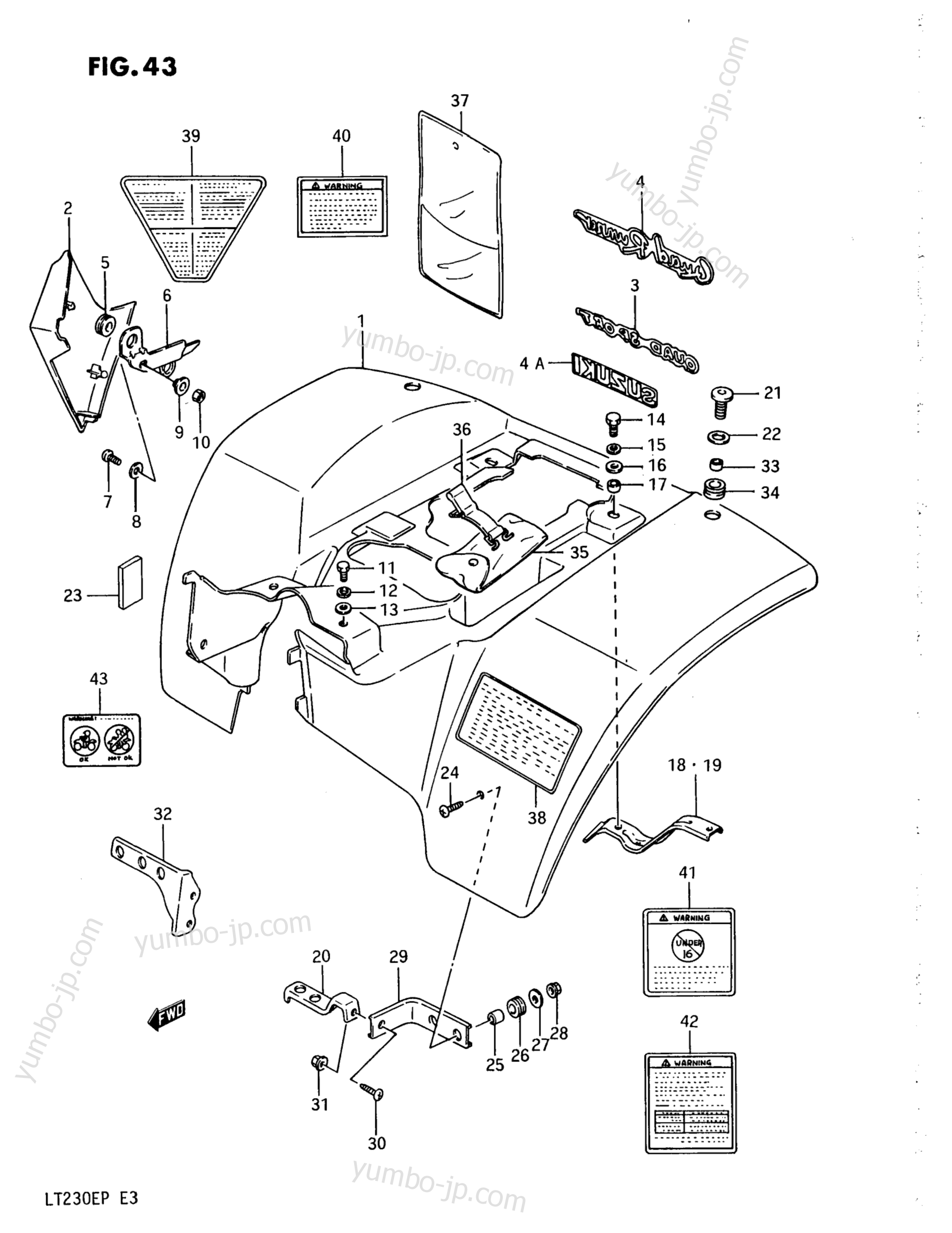REAR FENDER (MODEL H/J/K/L) for ATVs SUZUKI QuadRunner (LT230E) 1991 year