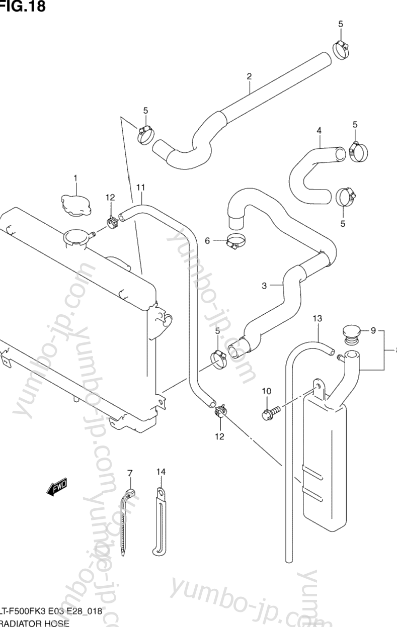 RADIATOR HOSE для квадроциклов SUZUKI Vinson 4WD (LT-F500F) 2003 г.