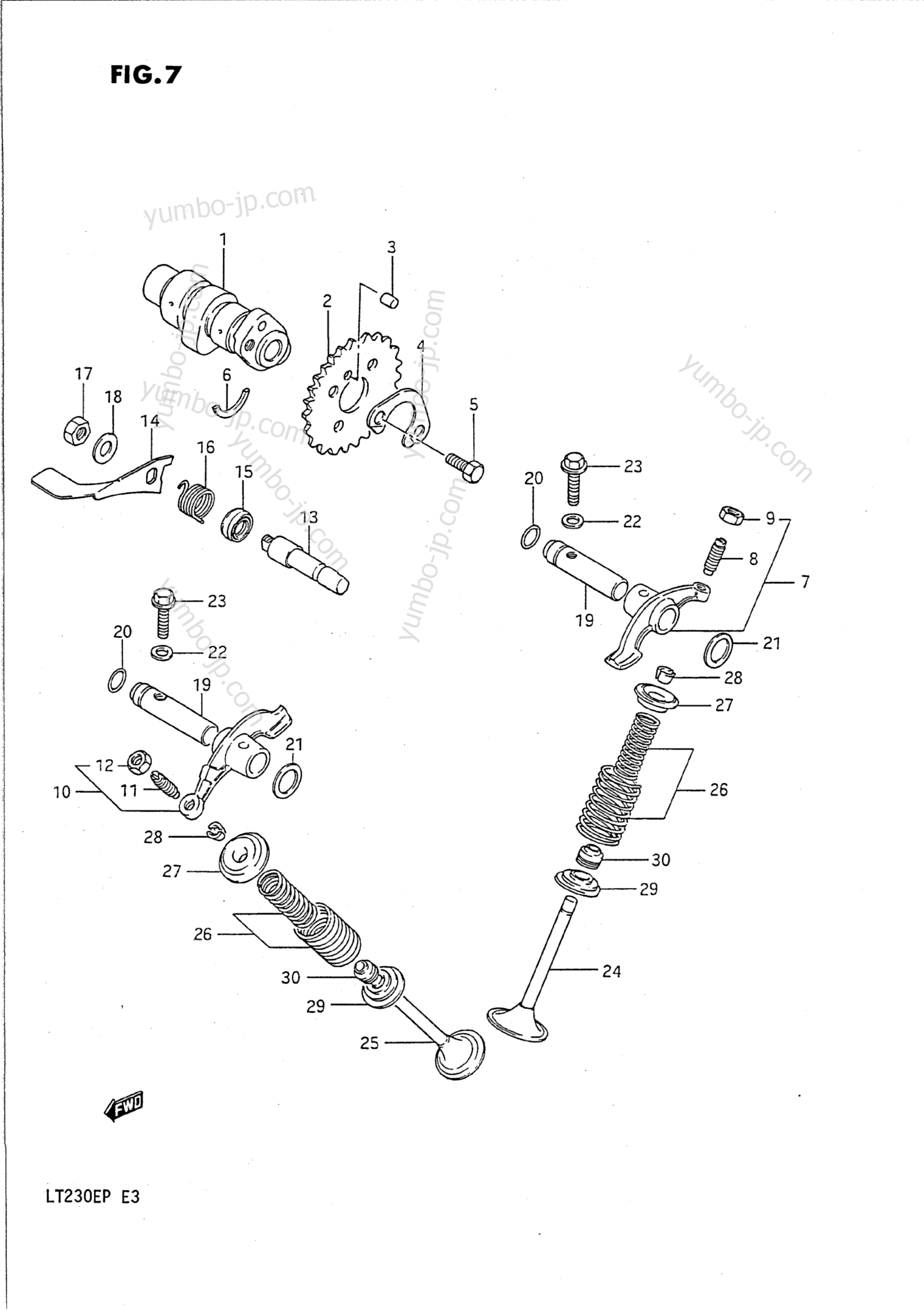 CAM SHAFT - VALVE for ATVs SUZUKI QuadRunner (LT230E) 1990 year