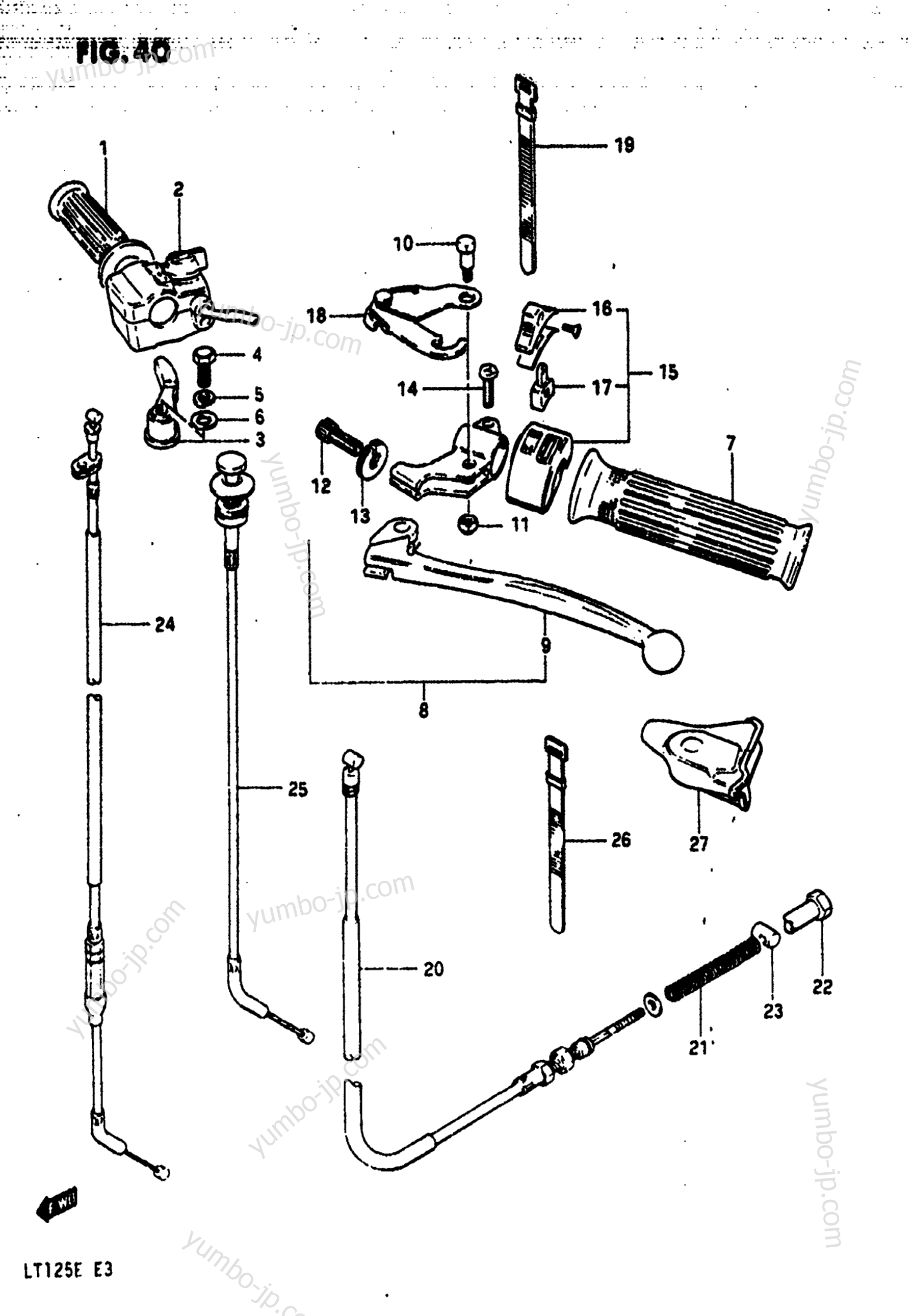 HANDLE SWITCH - CONTROL CABLE (MODEL E) для квадроциклов SUZUKI LT125 1983 г.