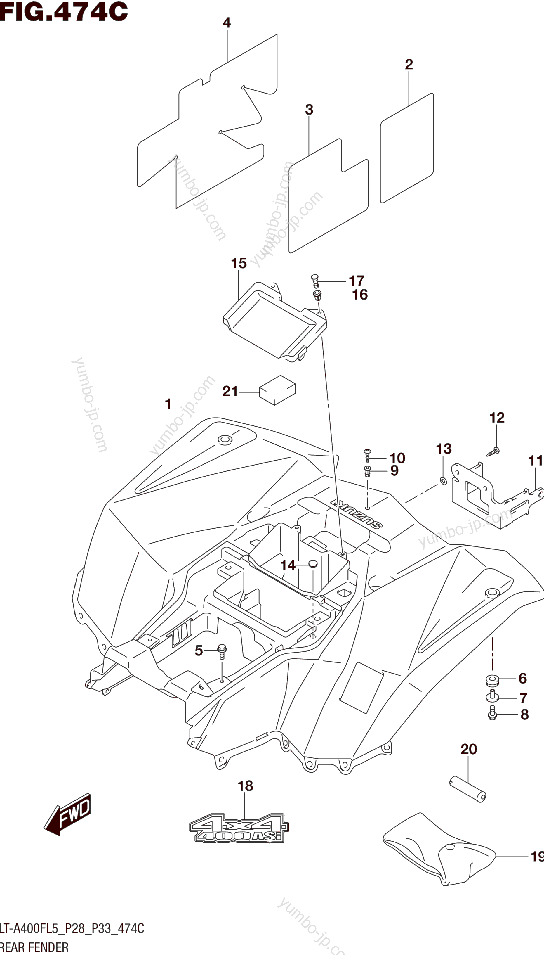 REAR FENDER (LT-A400FZL5 P28) для квадроциклов SUZUKI LT-A400FZ 2015 г.