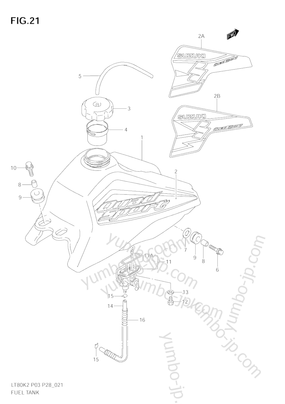 FUEL TANK (MODEL K2/K3/K4) для квадроциклов SUZUKI QuadSport (LT80) 2002 г.