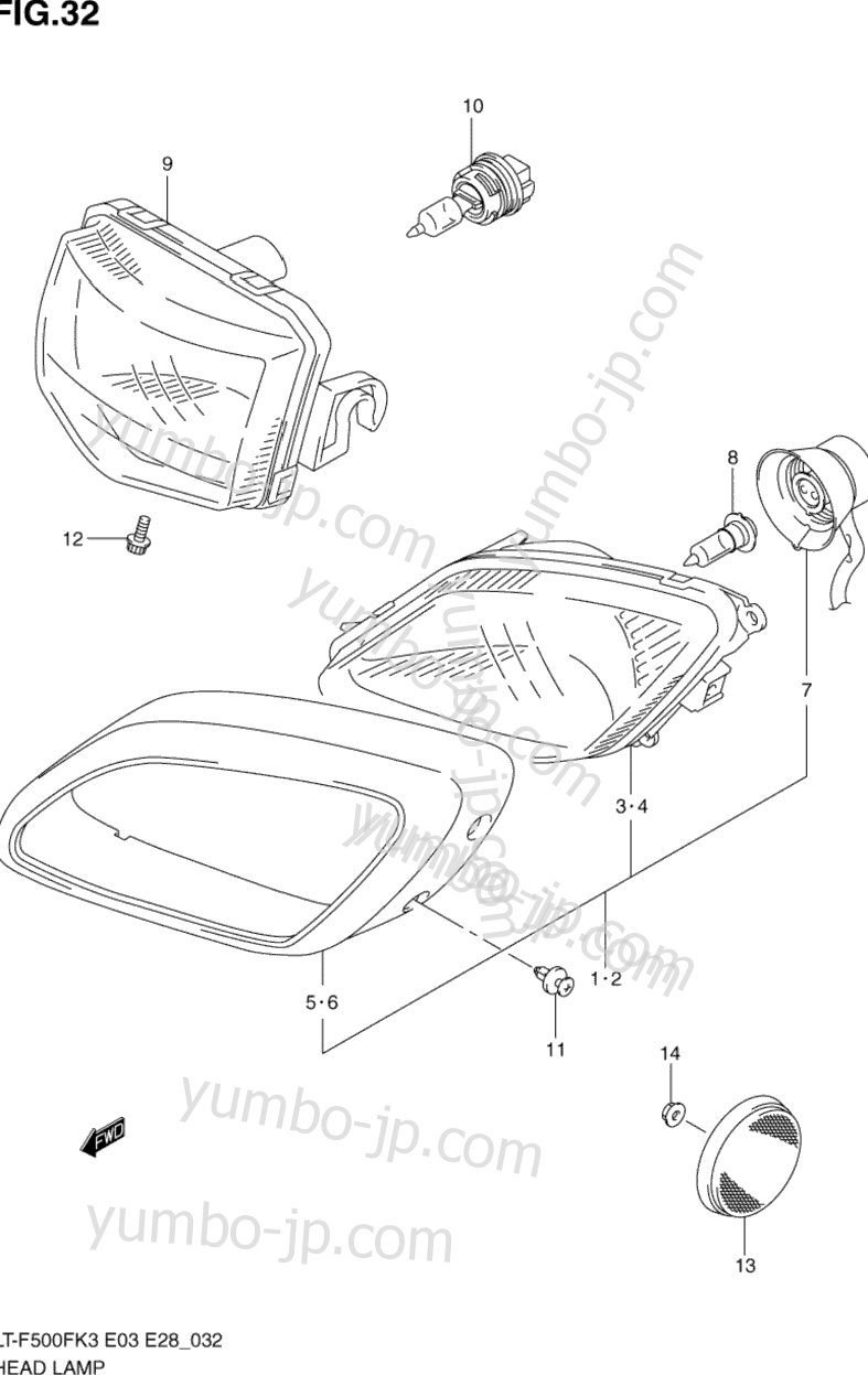 HEADLAMP for ATVs SUZUKI Vinson 4WD (LT-F500F) 2003 year