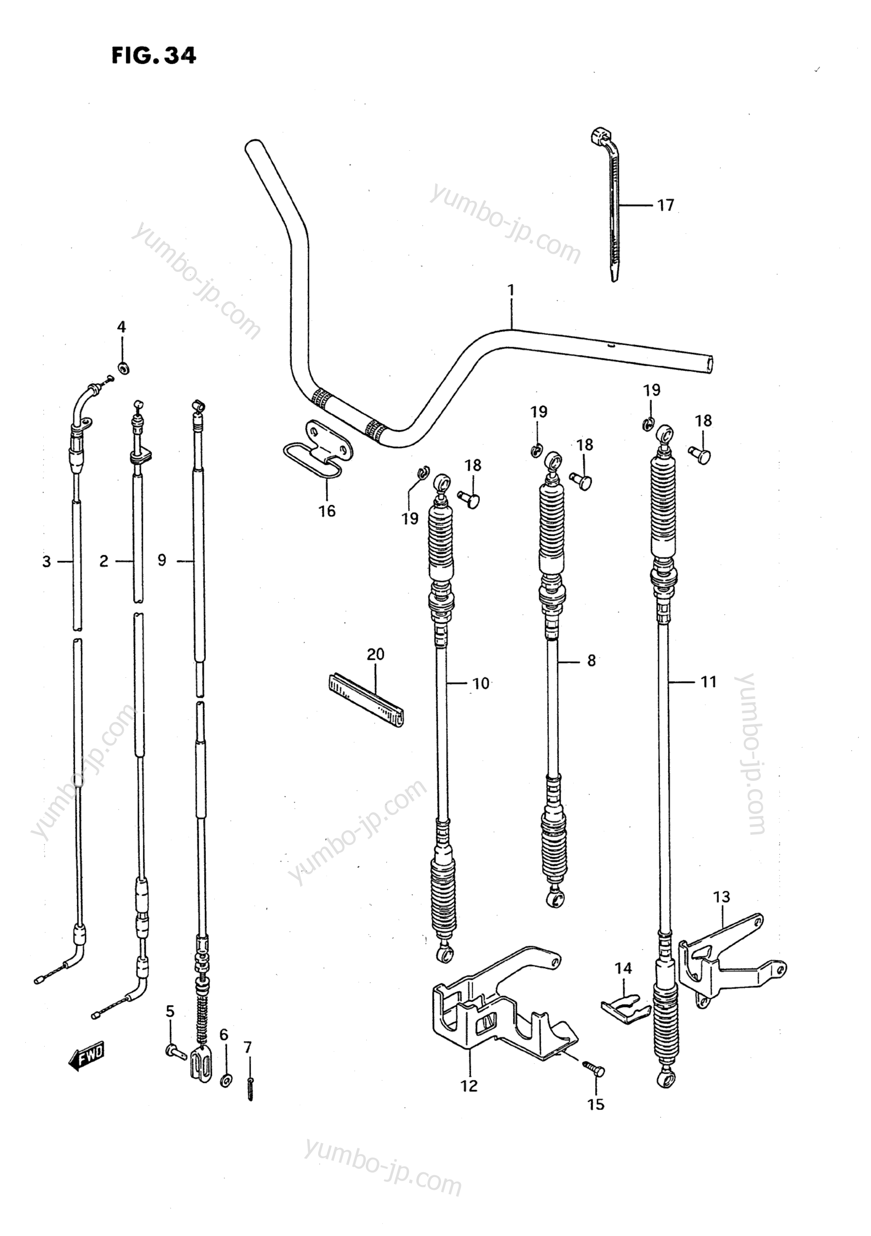 HANDLEBAR - CABLE (MODEL J/K) for ATVs SUZUKI QuadRunner (LT-F250) 1992 year