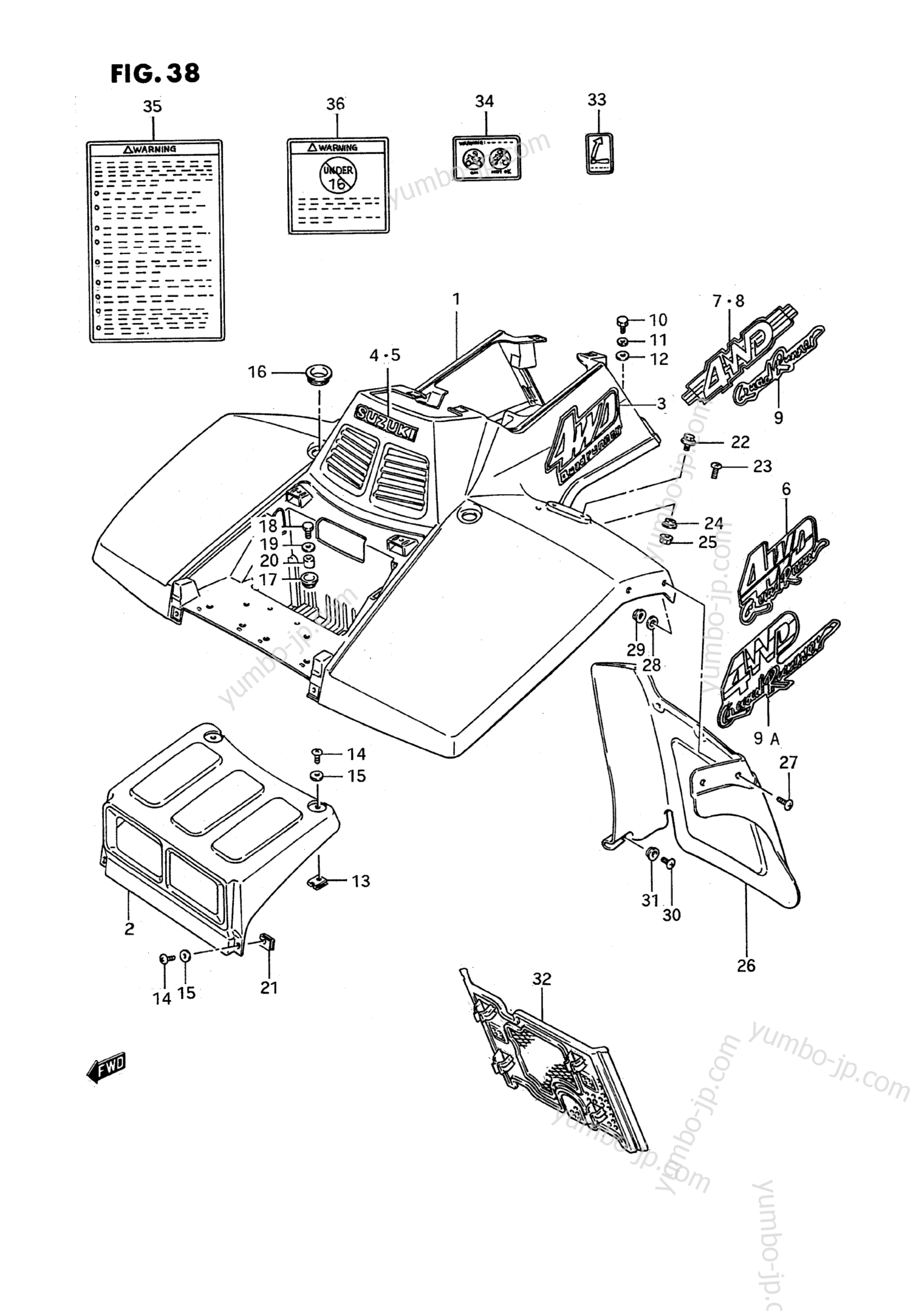 FRONT FENDER (MODEL H/J/K/L) for ATVs SUZUKI QuadRunner (LT-4WD) 1992 year