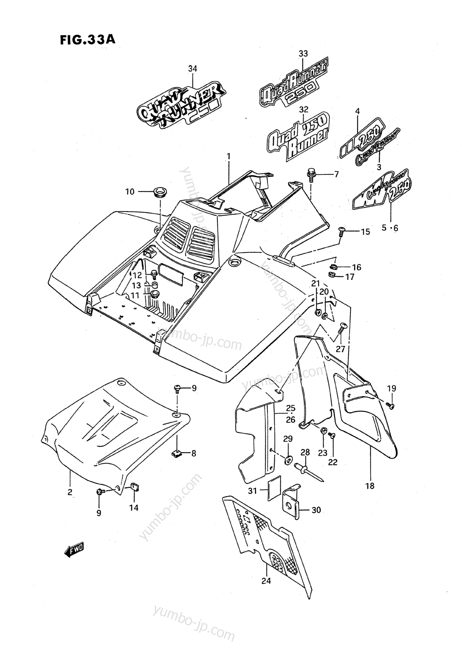 FRONT FENDER (MODEL M/N/P/R/S/T) for ATVs SUZUKI QuadRunner (LT-F250) 1992 year