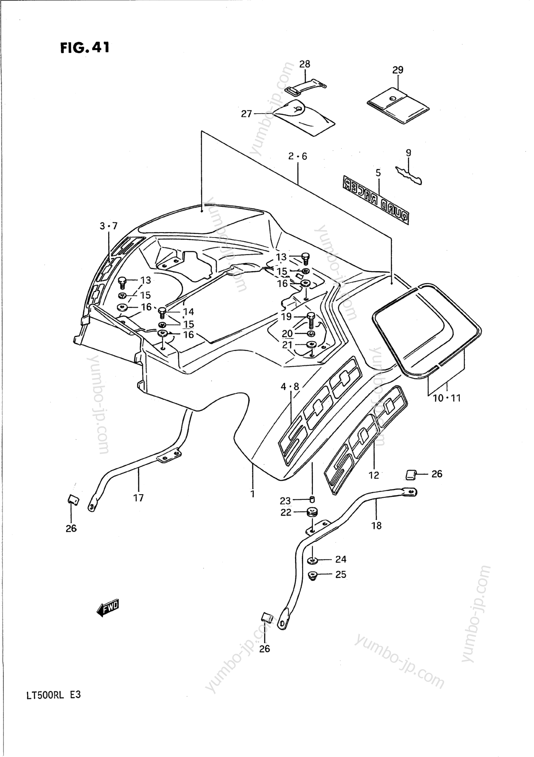 REAR FENDER (MODEL H/J/K) для квадроциклов SUZUKI QuadRacer (LT500R) 1988 г.
