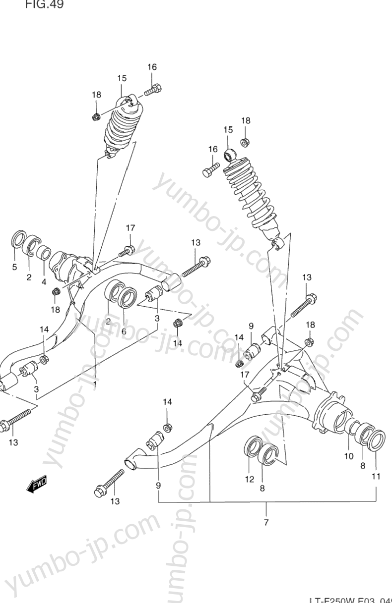 SUSPENSION ARM (2) for ATVs SUZUKI QuadRunner (LT-F250) 1997 year