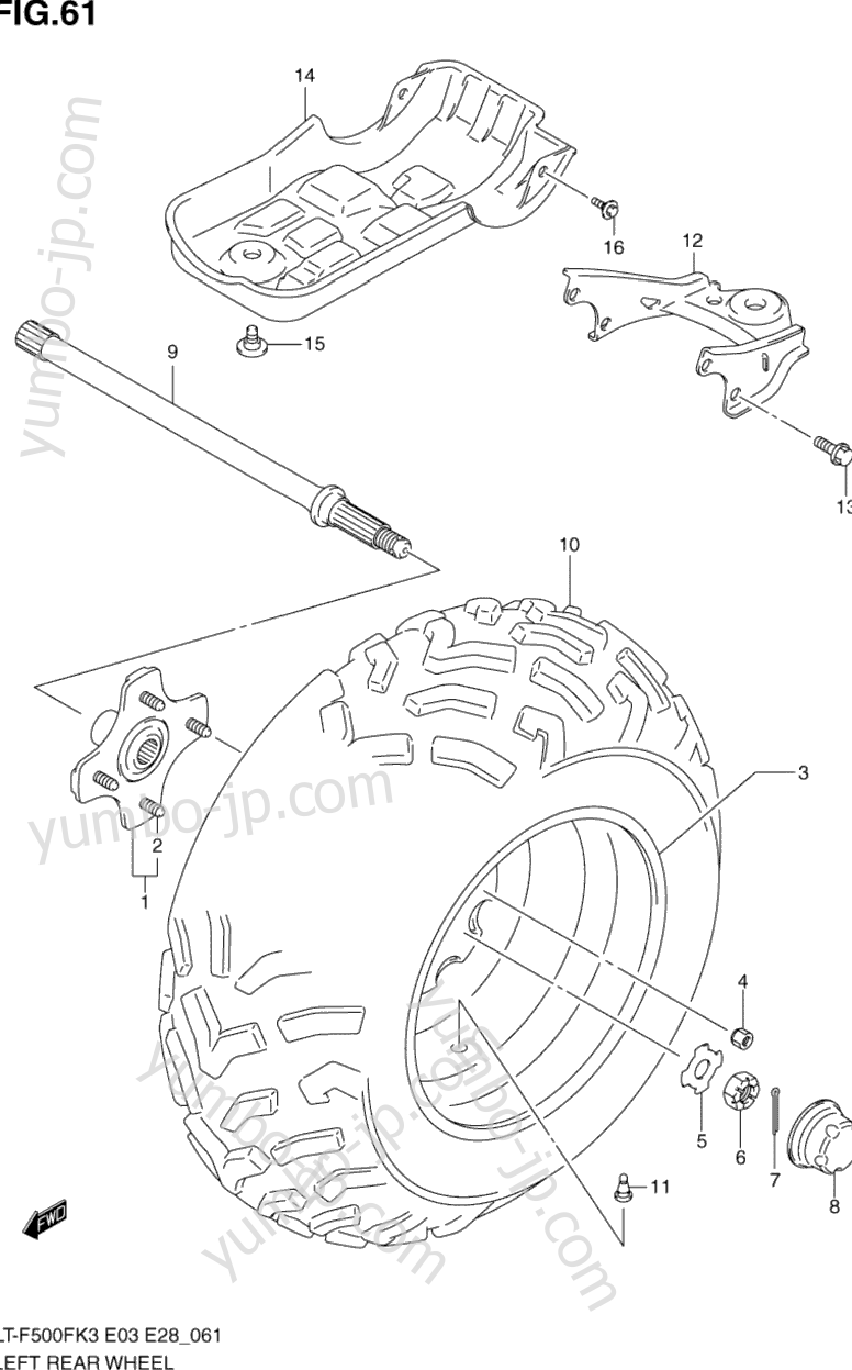 LEFT REAR WHEEL для квадроциклов SUZUKI Vinson 4WD (LT-F500F) 2003 г.