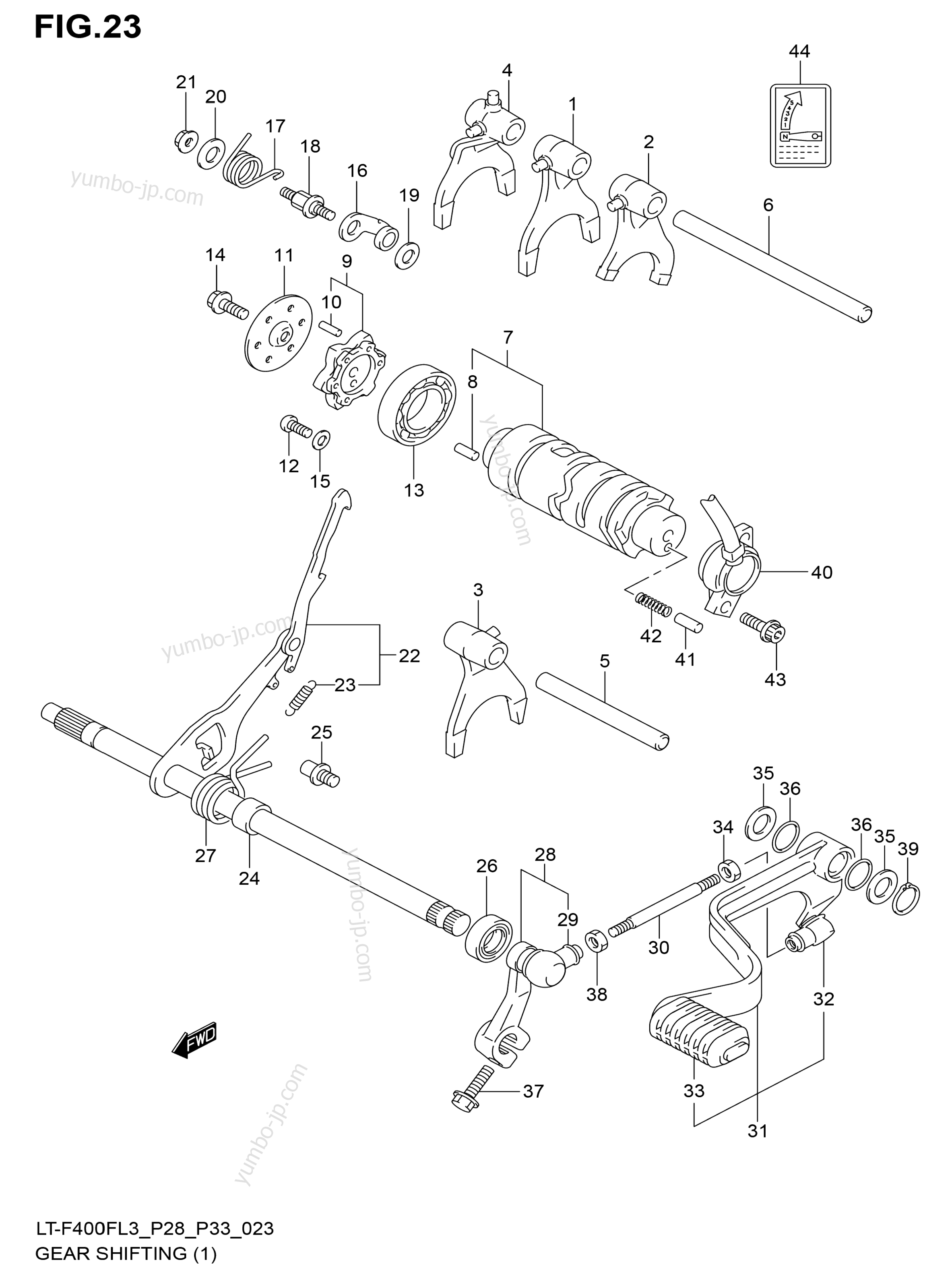 GEAR SHIFTING (1) (LT-F400FL3 P28) для квадроциклов SUZUKI KingQuad (LT-F400F) 2013 г.