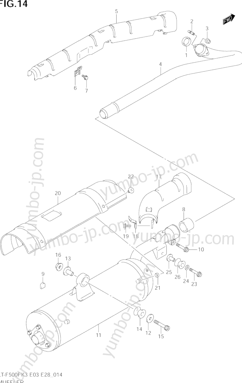 MUFFLER для квадроциклов SUZUKI Vinson 4WD (LT-F500F) 2003 г.