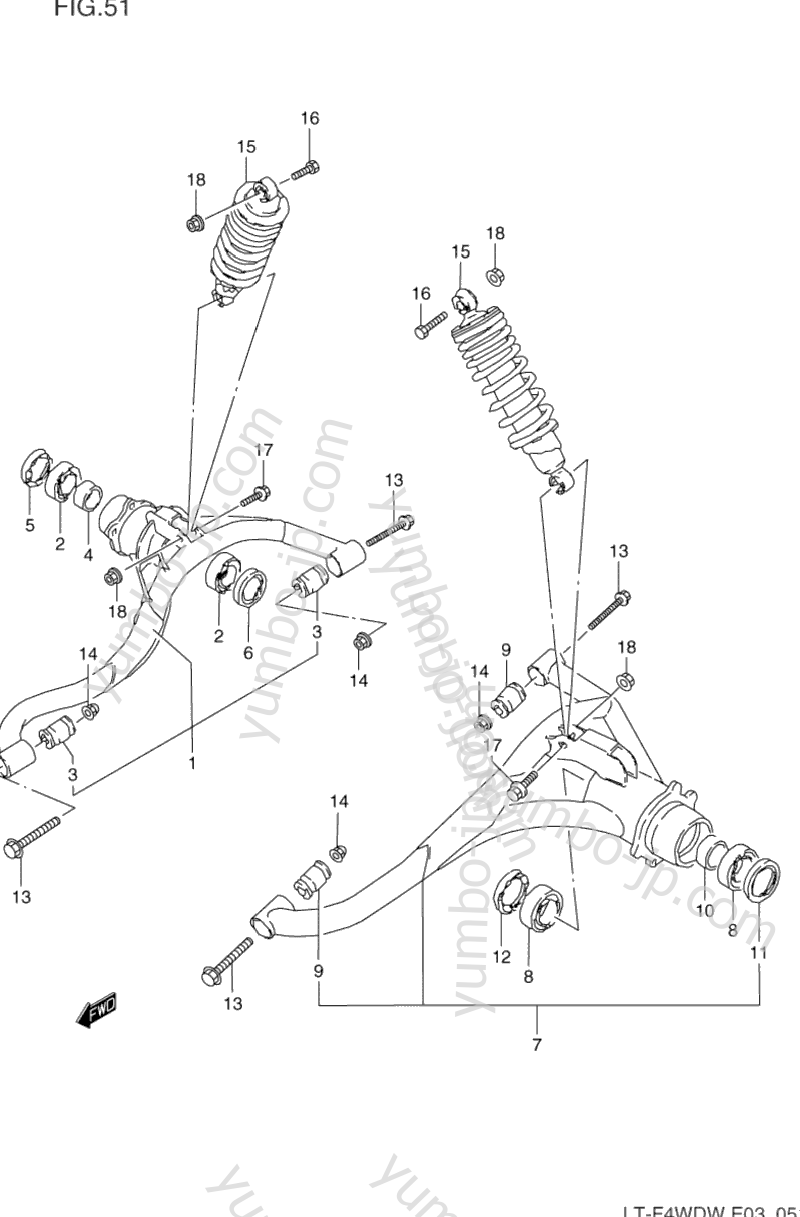 REAR SUSPENSION ARM для квадроциклов SUZUKI QuadRunner (LT-F4WD) 1998 г.