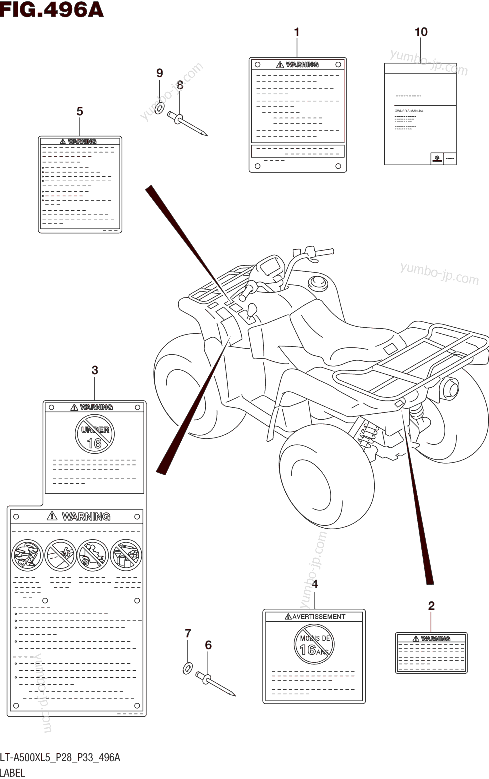LABEL (LT-A500XL5 P28) for ATVs SUZUKI LT-A500X 2015 year