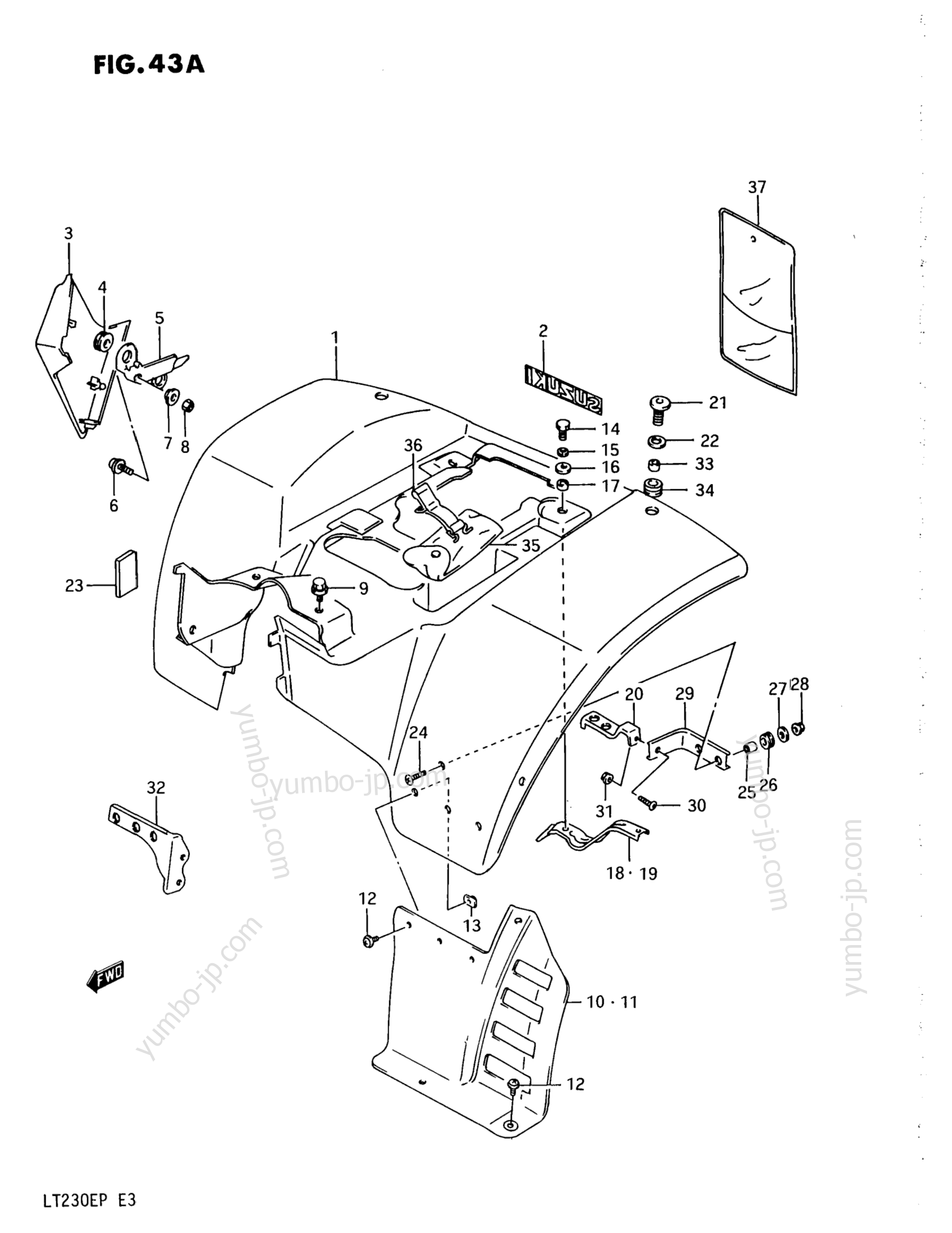 REAR FENDER (MODEL M/N/P) for ATVs SUZUKI QuadRunner (LT230E) 1991 year