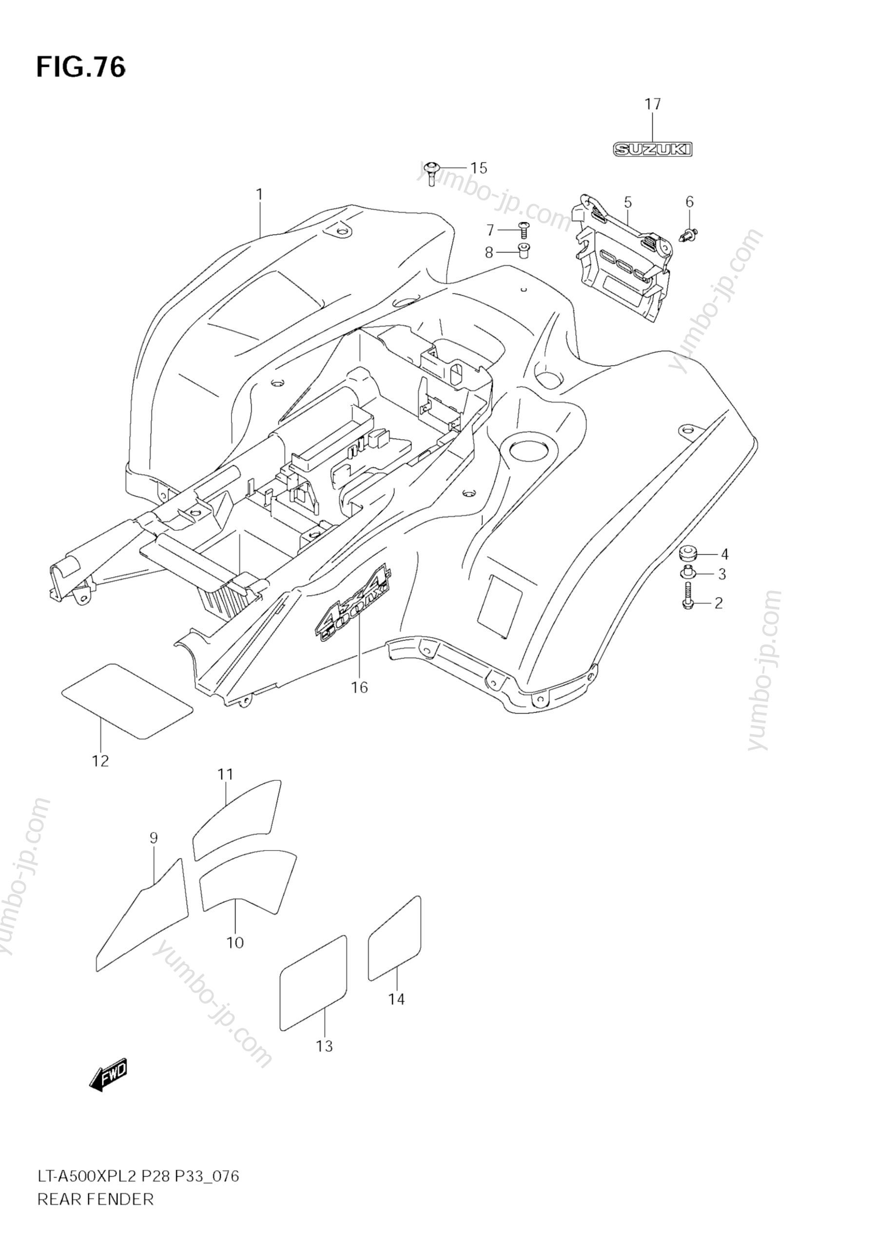 REAR FENDER (LT-A500XPZL2 E33) for ATVs SUZUKI KingQuad (LT-A500XP) 2012 year