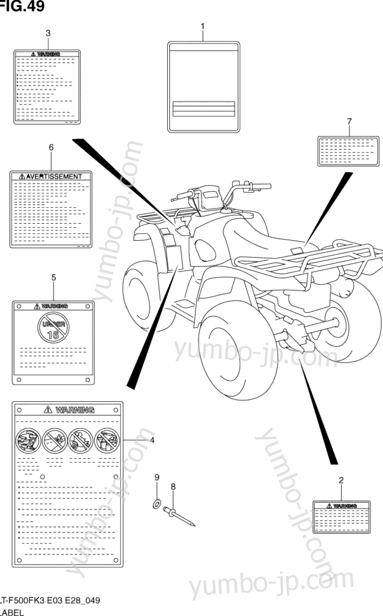 LABEL for ATVs SUZUKI Vinson 4WD (LT-F500F) 2003 year