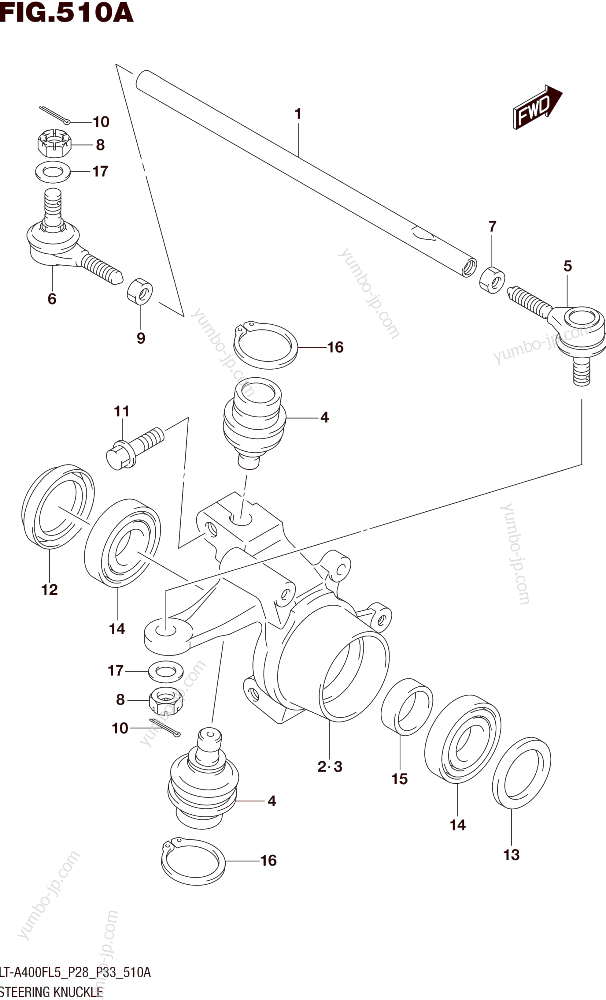 STEERING KNUCKLE (LT-A400FL5 P28) для квадроциклов SUZUKI LT-A400F 2015 г.